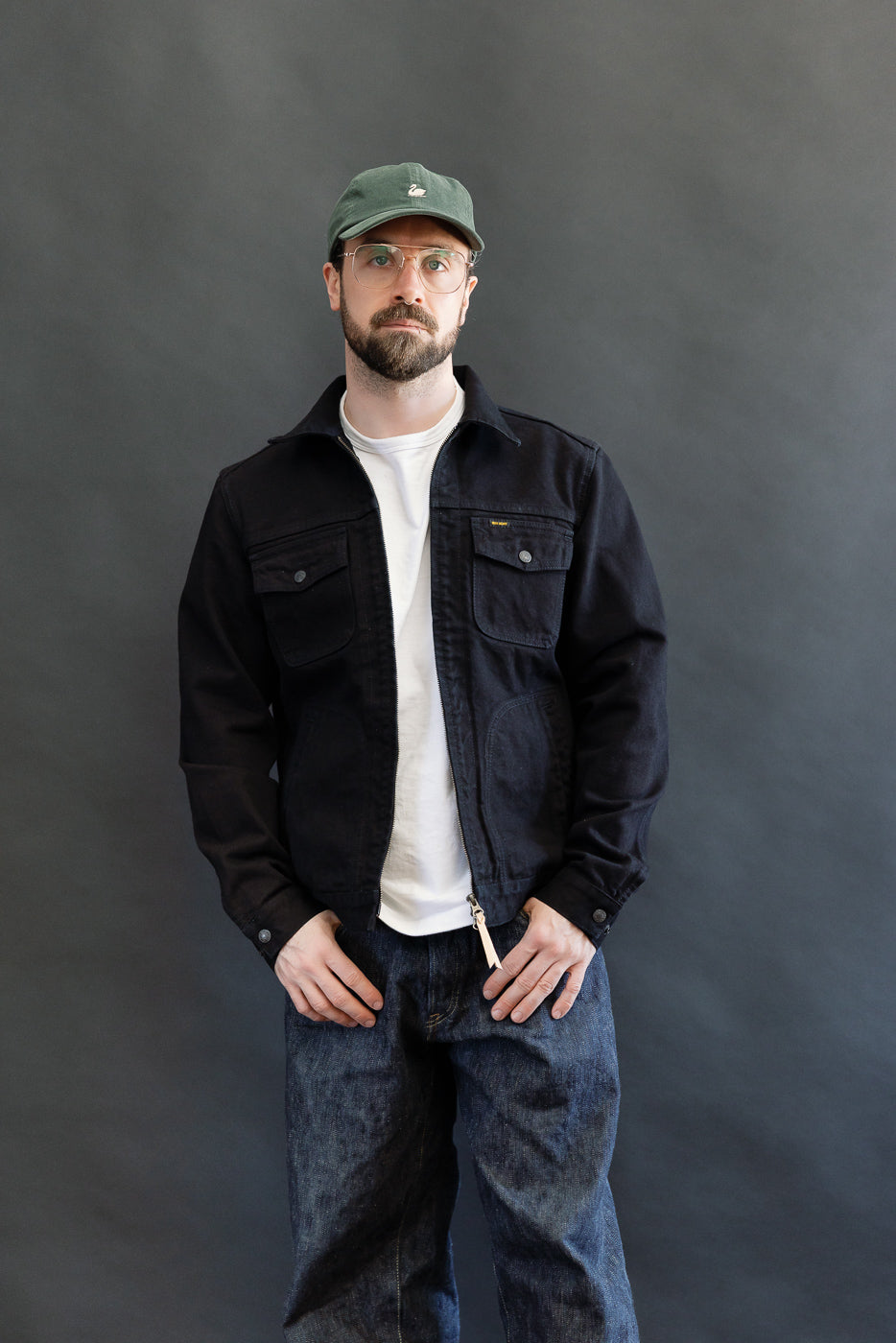 極藍黒　IHJ-123 14ozブロークンセルビッチワークジャケットOD IHJ-123-OD - 14oz Broken Twill Selvedge Denim Work Jacket - Indigo