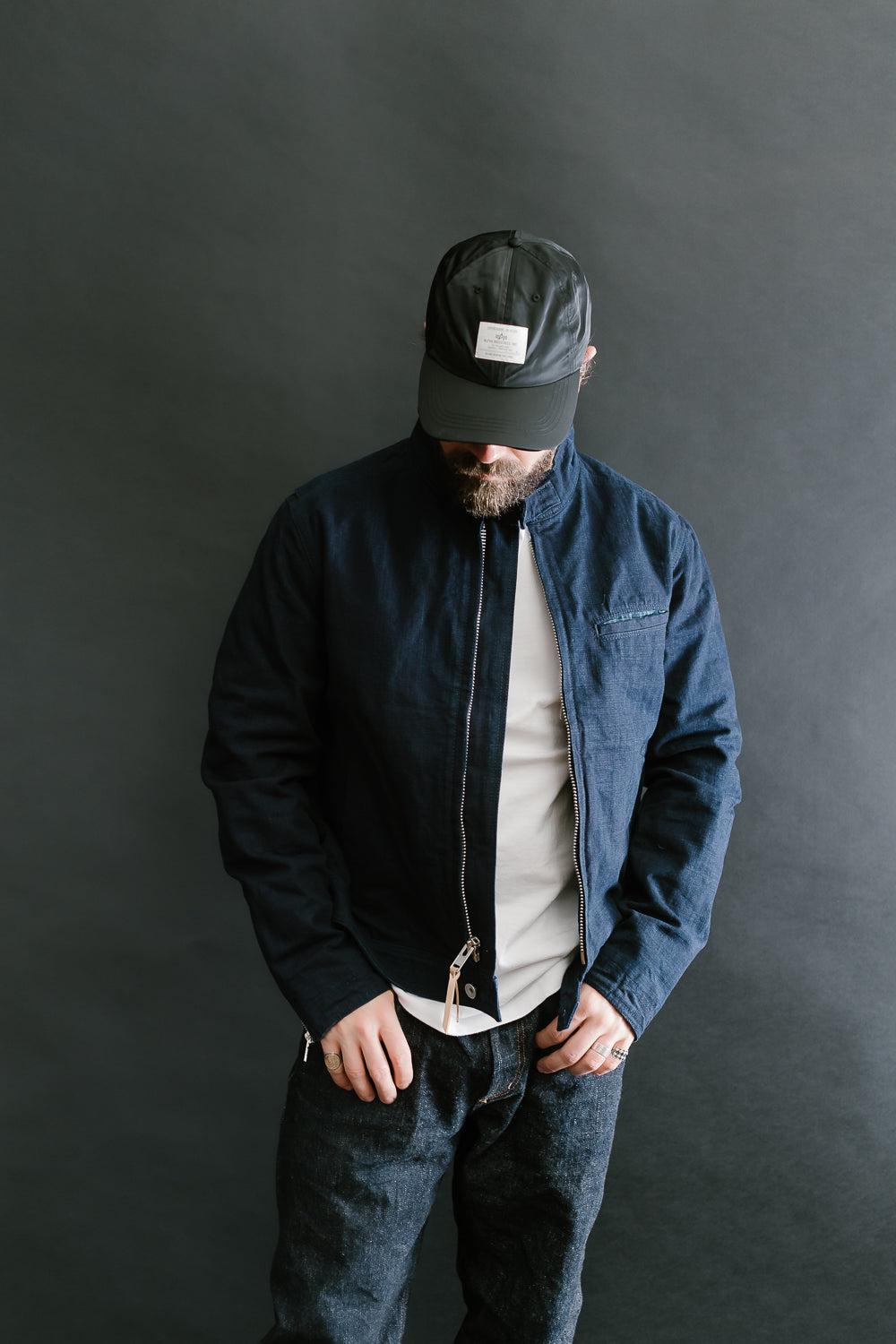 IHJ-135-IND - 13oz Oxford Cloth Riders Jacket - Indigo