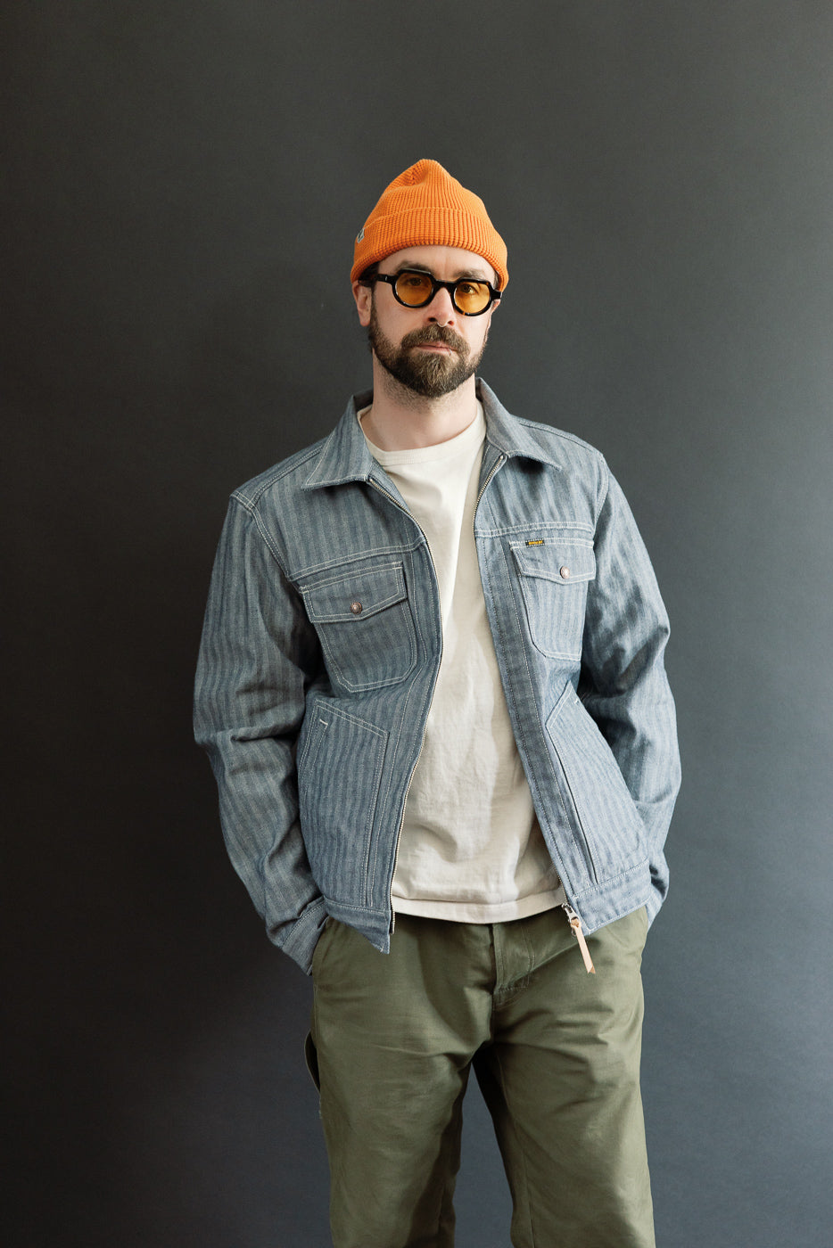 Full body, front view of male model 5'9