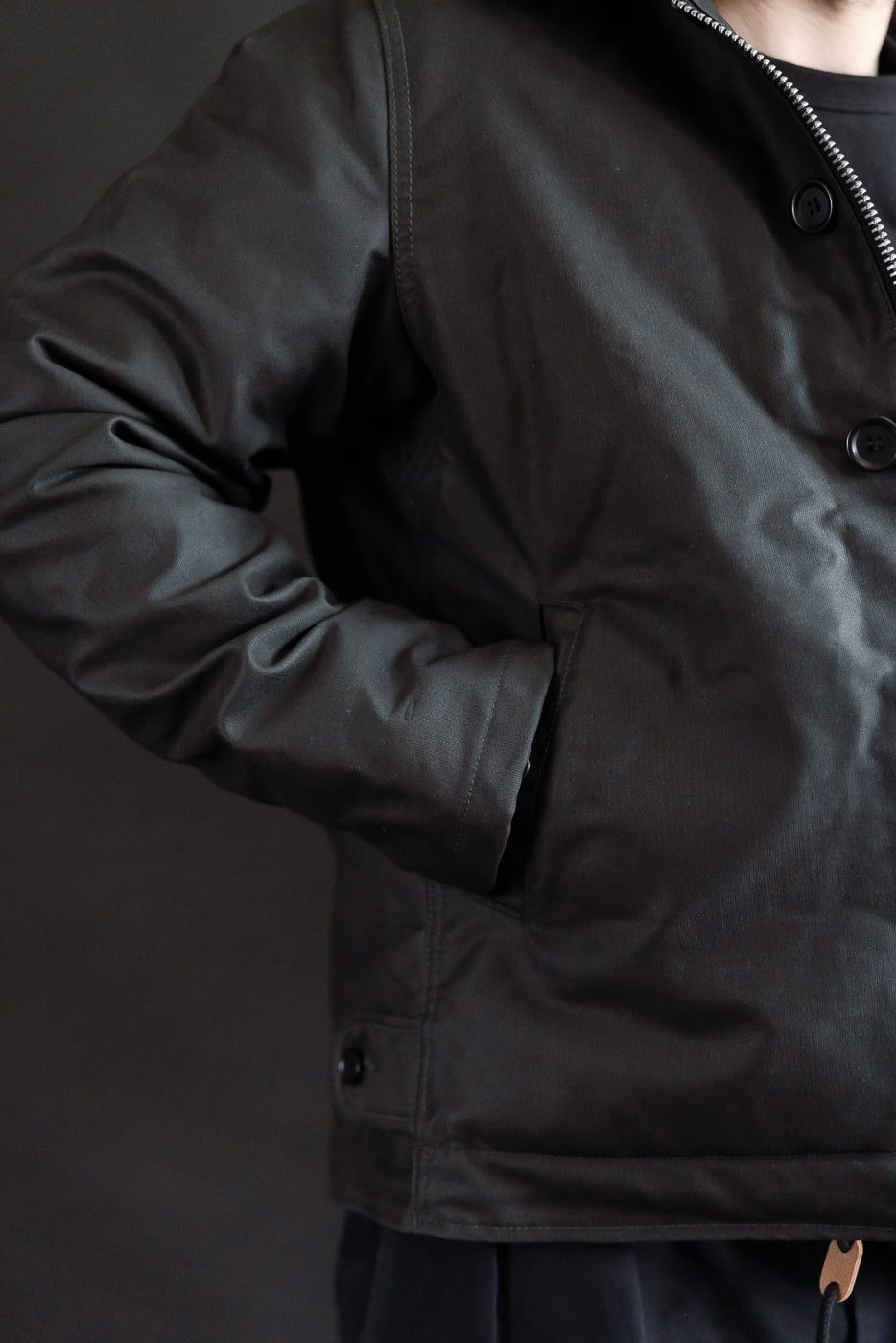 IHM-37-BLK - Oiled Whipcord N1 Deck Jacket - Black | Dant