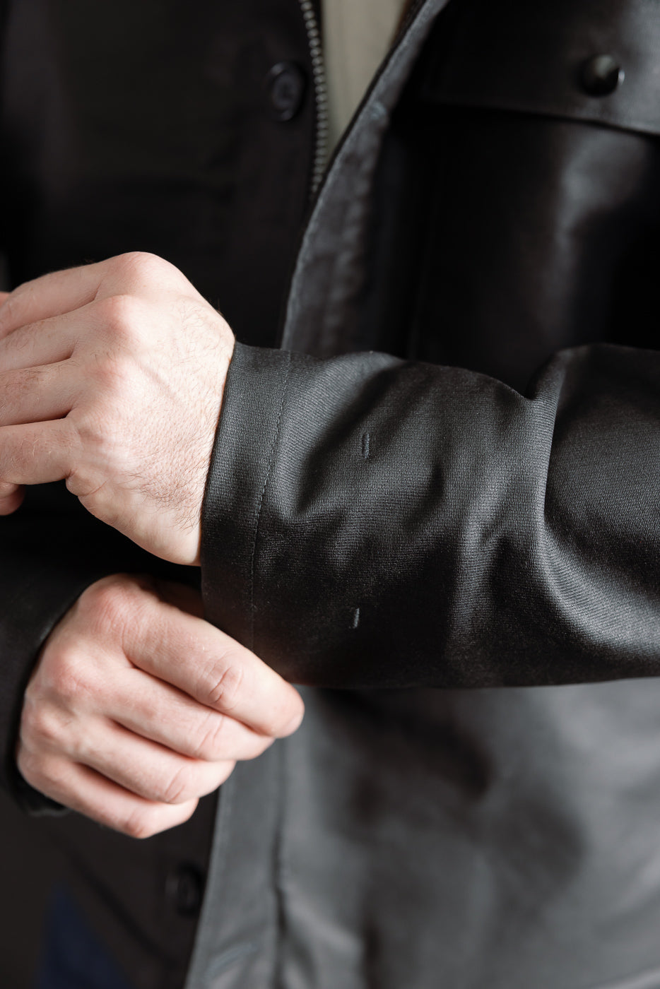 IHM-45-BLK - Oiled Whipcord A2 Deck Jacket - Black