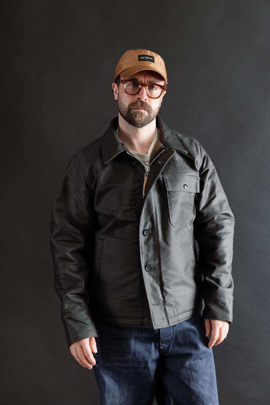 IHM-45-BLK - Oiled Whipcord A2 Deck Jacket - Black