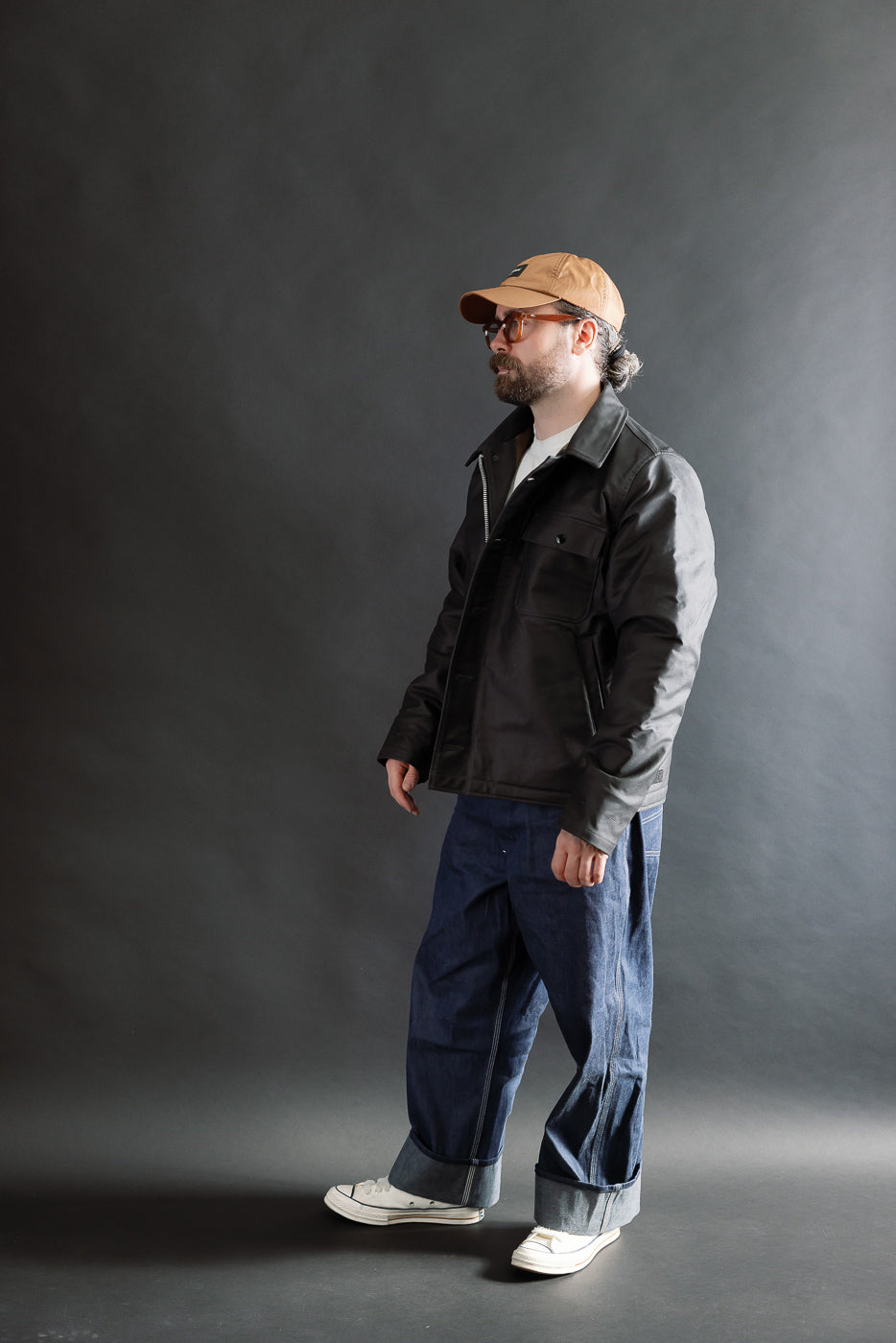 IHM-45-BLK - Oiled Whipcord A2 Deck Jacket - Black