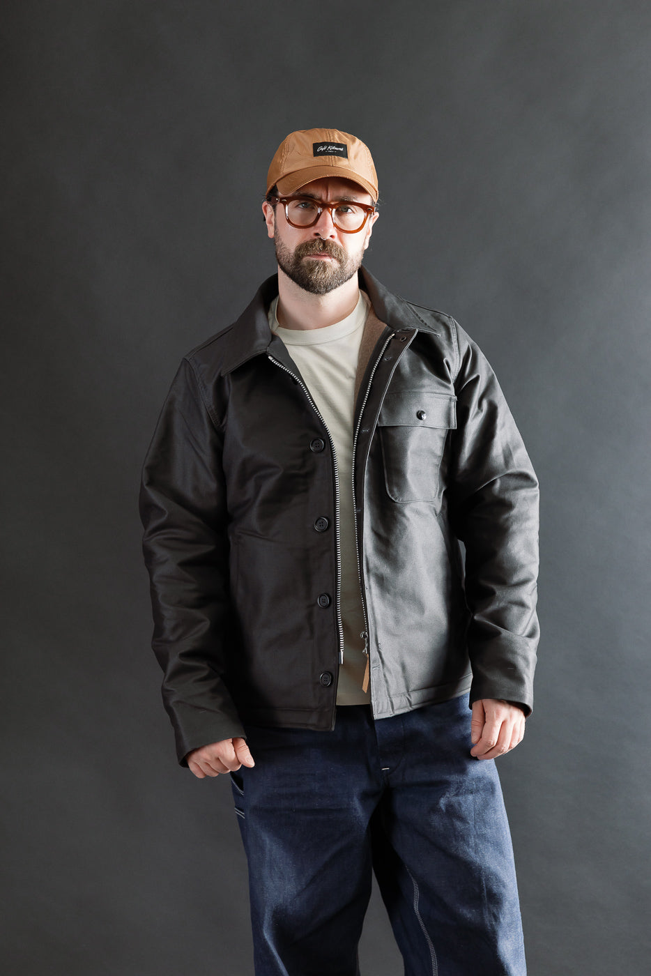 IHM-45-BLK - Oiled Whipcord A2 Deck Jacket - Black