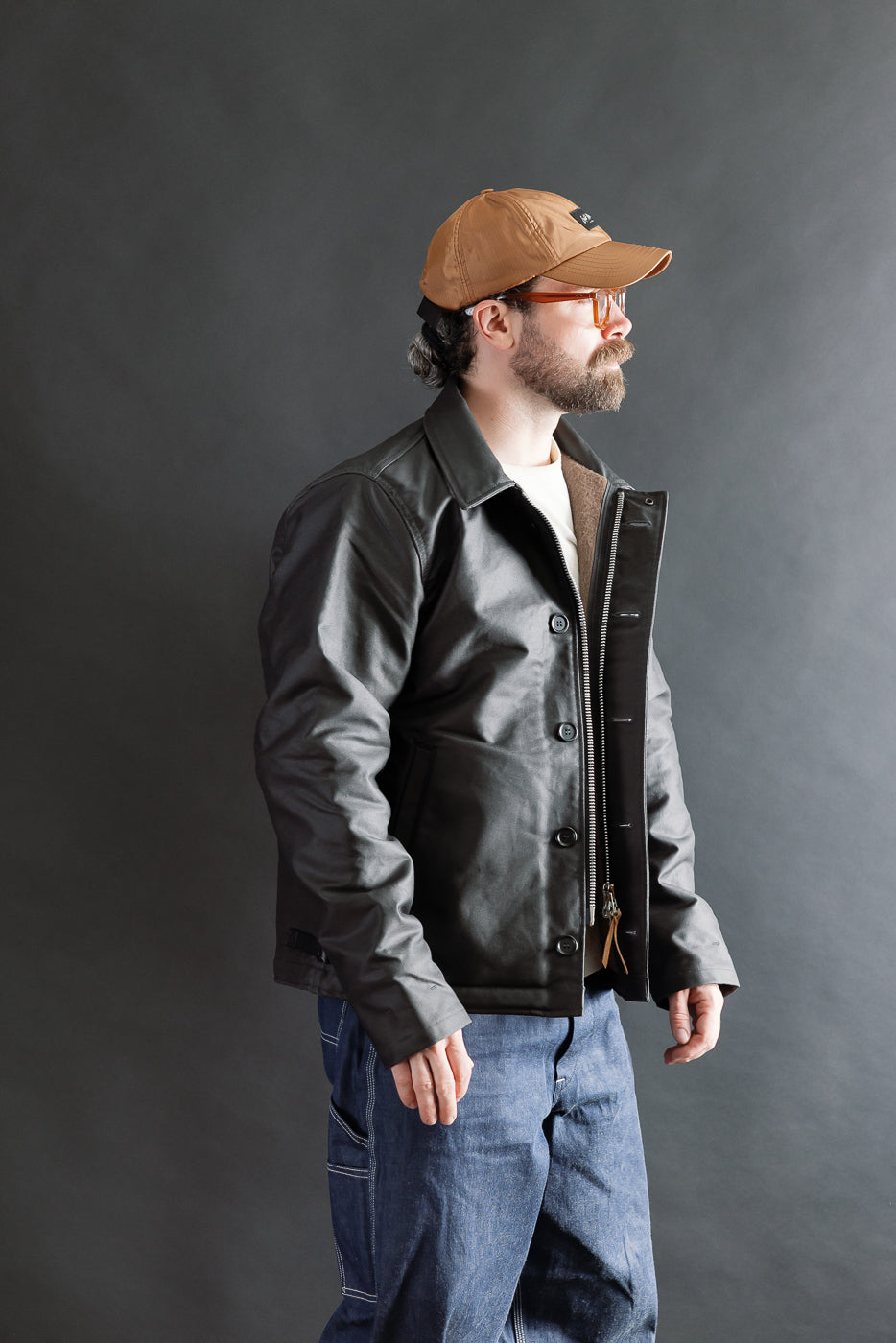 IHM-45-BLK - Oiled Whipcord A2 Deck Jacket - Black