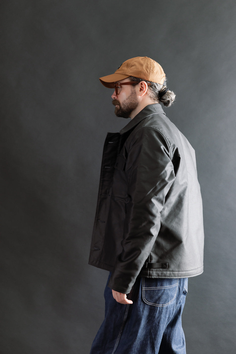 IHM-45-BLK - Oiled Whipcord A2 Deck Jacket - Black