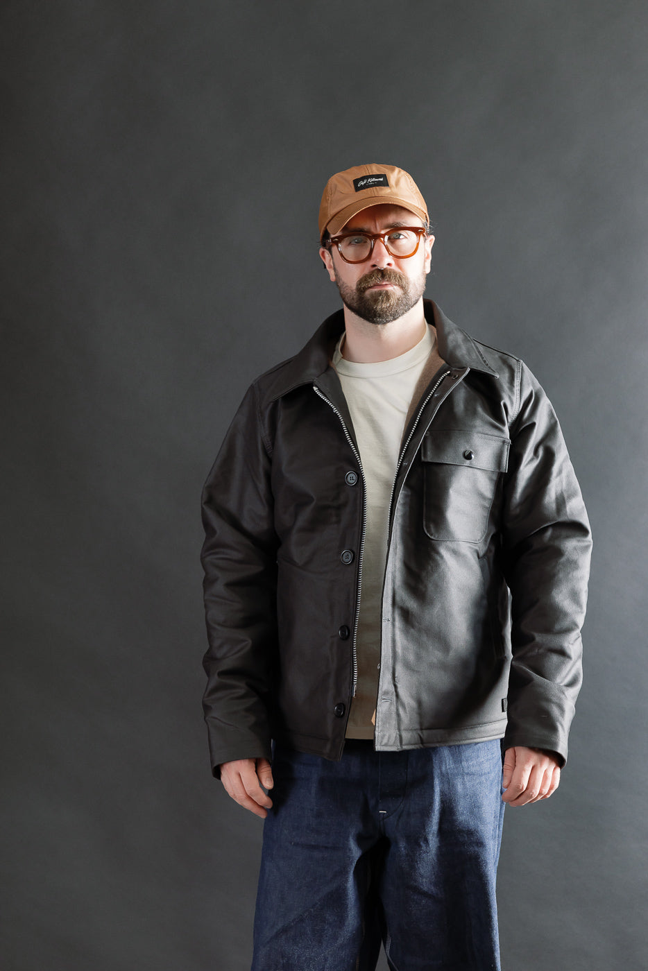 IHM-45-BLK - Oiled Whipcord A2 Deck Jacket - Black | Dant