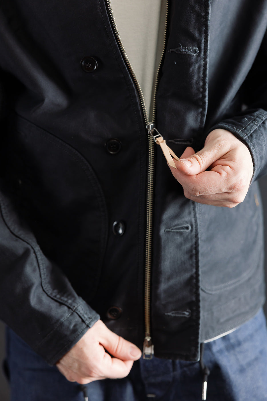 IHM-48-BLK - 12oz Whipcord Lightweight N1 Deck Jacket - Black