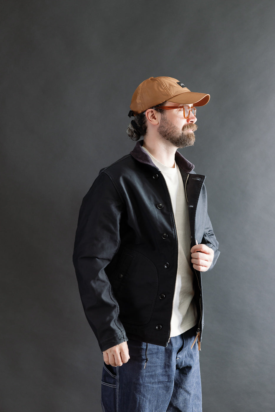 IHM-48-BLK - 12oz Whipcord Lightweight N1 Deck Jacket - Black