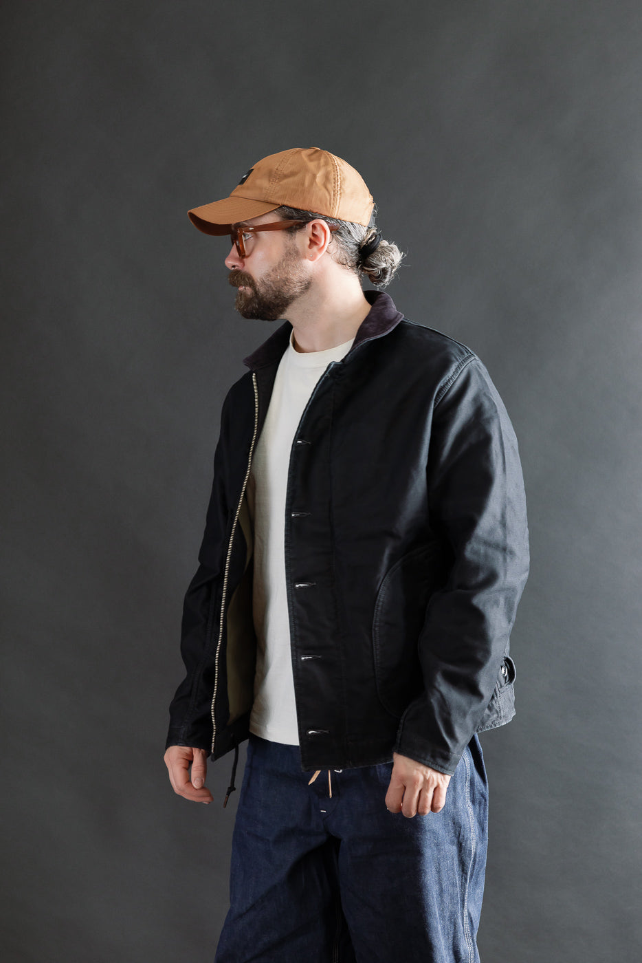 IHM-48-BLK - 12oz Whipcord Lightweight N1 Deck Jacket - Black