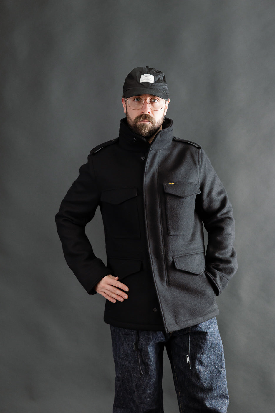 IHM-49-BLK - 21oz Melton Wool M65 Field Jacket - Black | Dant