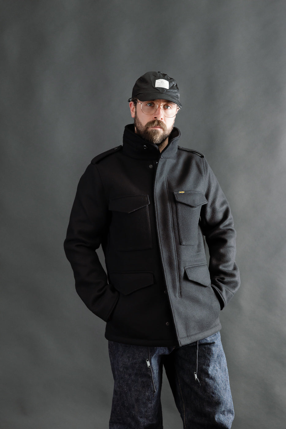 IHM-49-BLK - 21oz Melton Wool M65 Field Jacket - Black | Dant