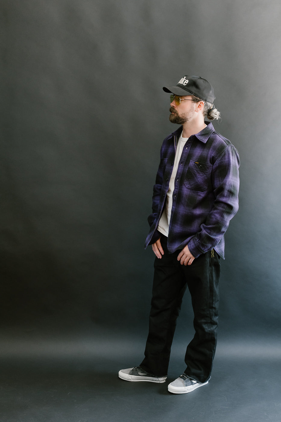 IHSH-265-PUR - Ultra Heavy Flannel Ombré Check Work Shirt - Purple/Black