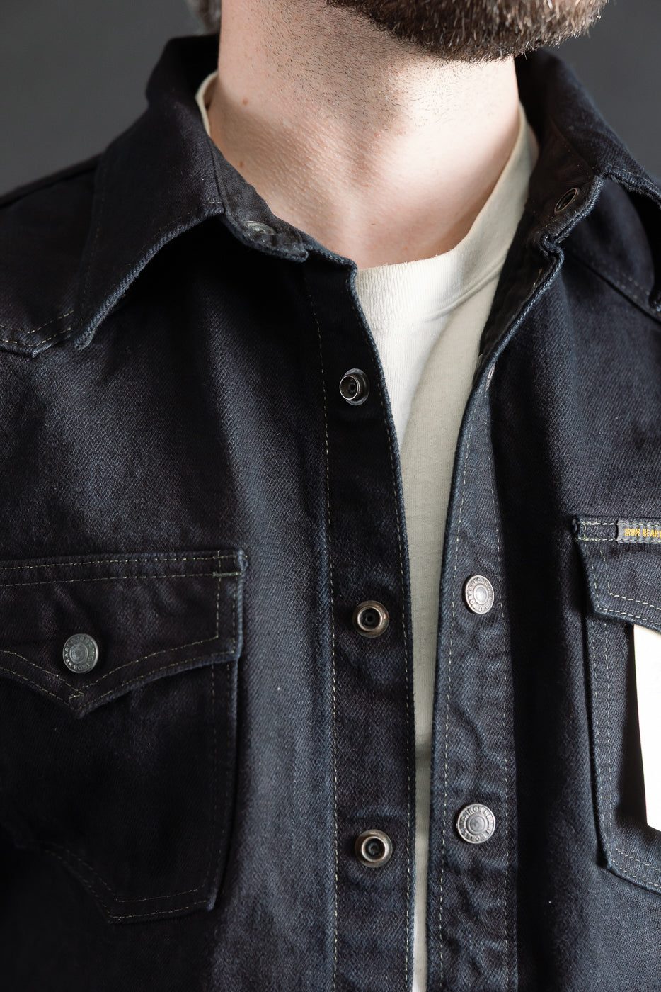 IHSH-293-OD - 18oz Vintage Selvedge Denim CPO Shirt - Indigo Overdyed Black