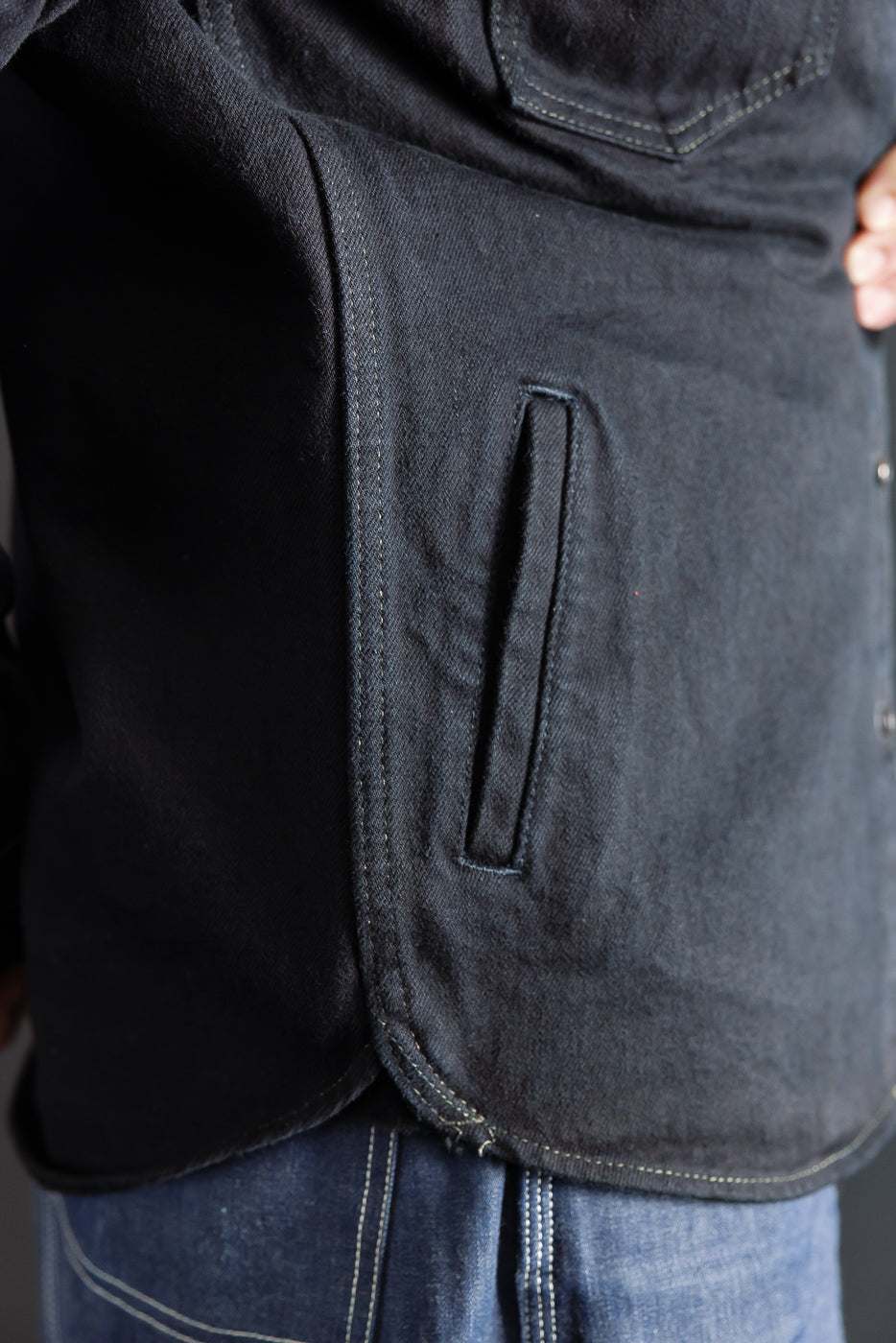 IHSH-293-OD - 18oz Vintage Selvedge Denim CPO Shirt - Indigo Overdyed Black