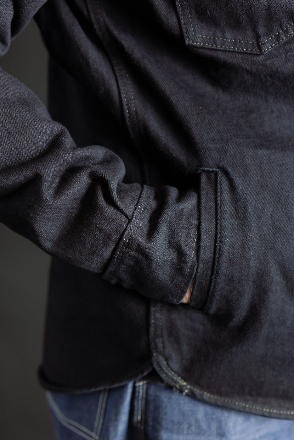 IHSH-293-OD - 18oz Vintage Selvedge Denim CPO Shirt - Indigo Overdyed Black