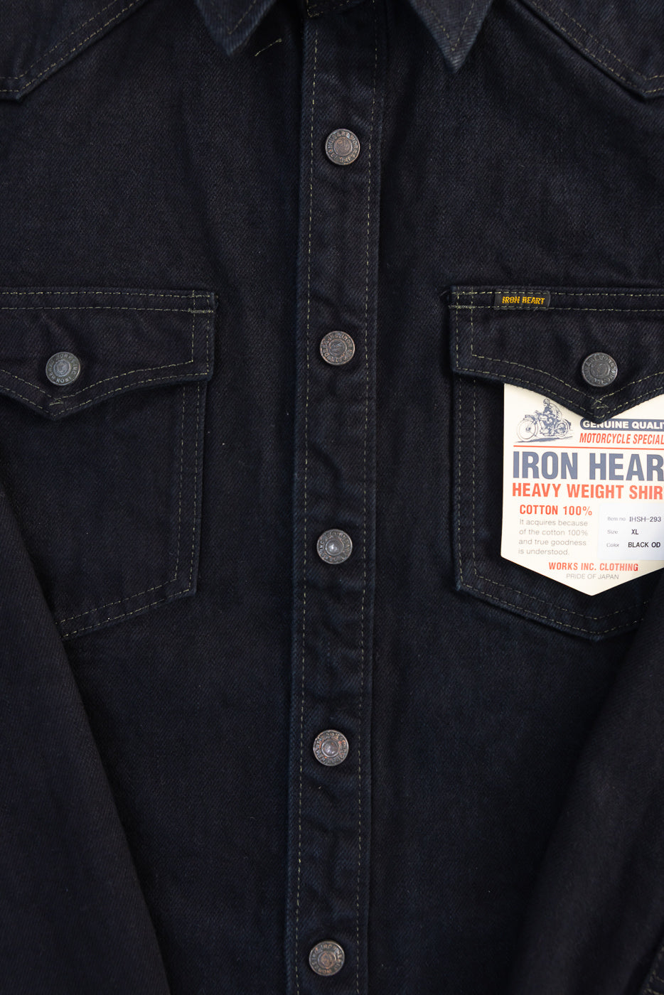 IHSH-293-OD - 18oz Vintage Selvedge Denim CPO Shirt - Indigo Overdyed Black