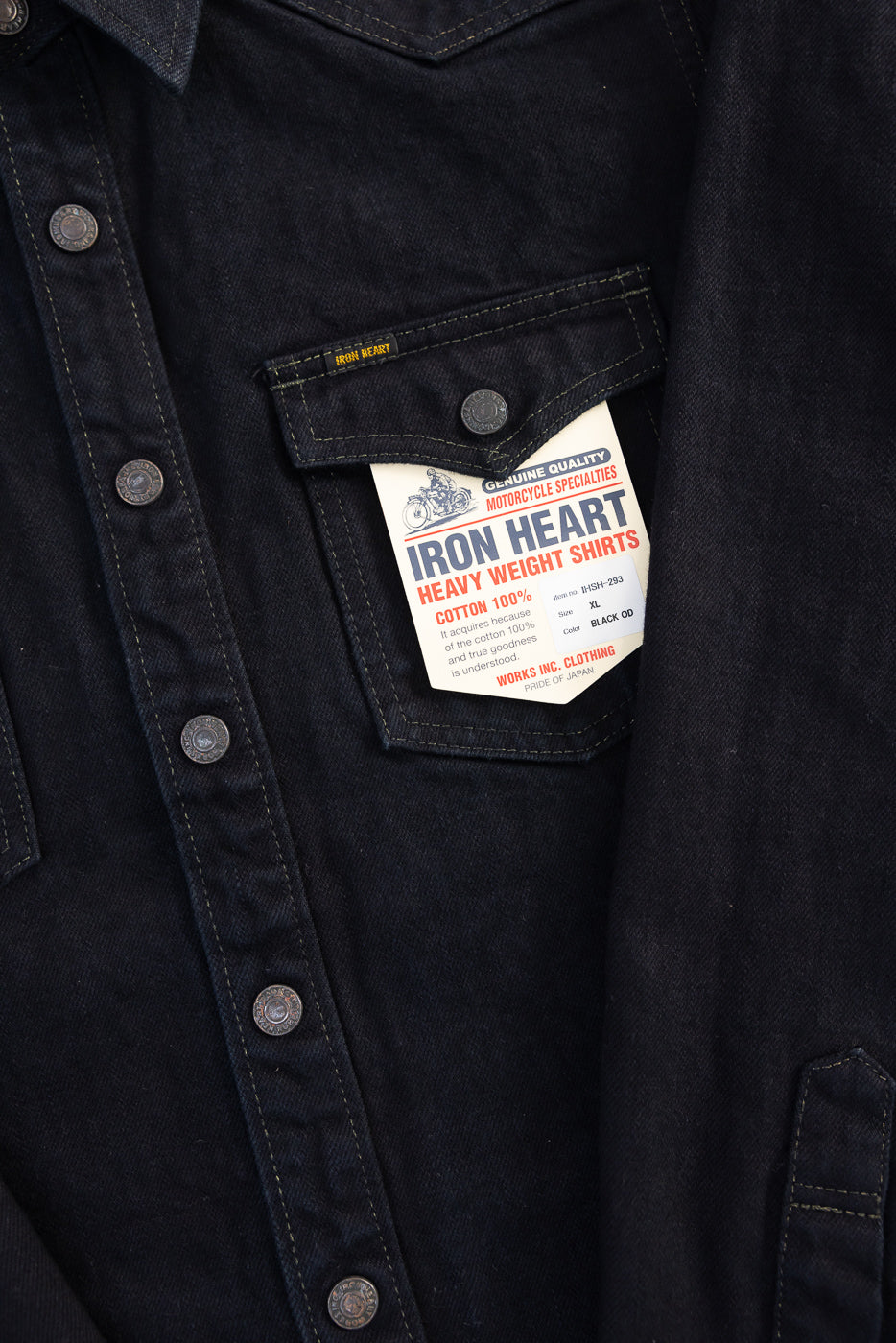 IHSH-293-OD - 18oz Vintage Selvedge Denim CPO Shirt - Indigo Overdyed Black