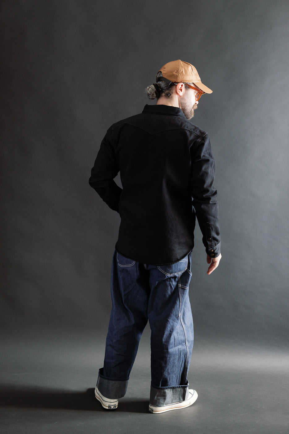 IHSH-293-OD - 18oz Vintage Selvedge Denim CPO Shirt - Indigo Overdyed Black