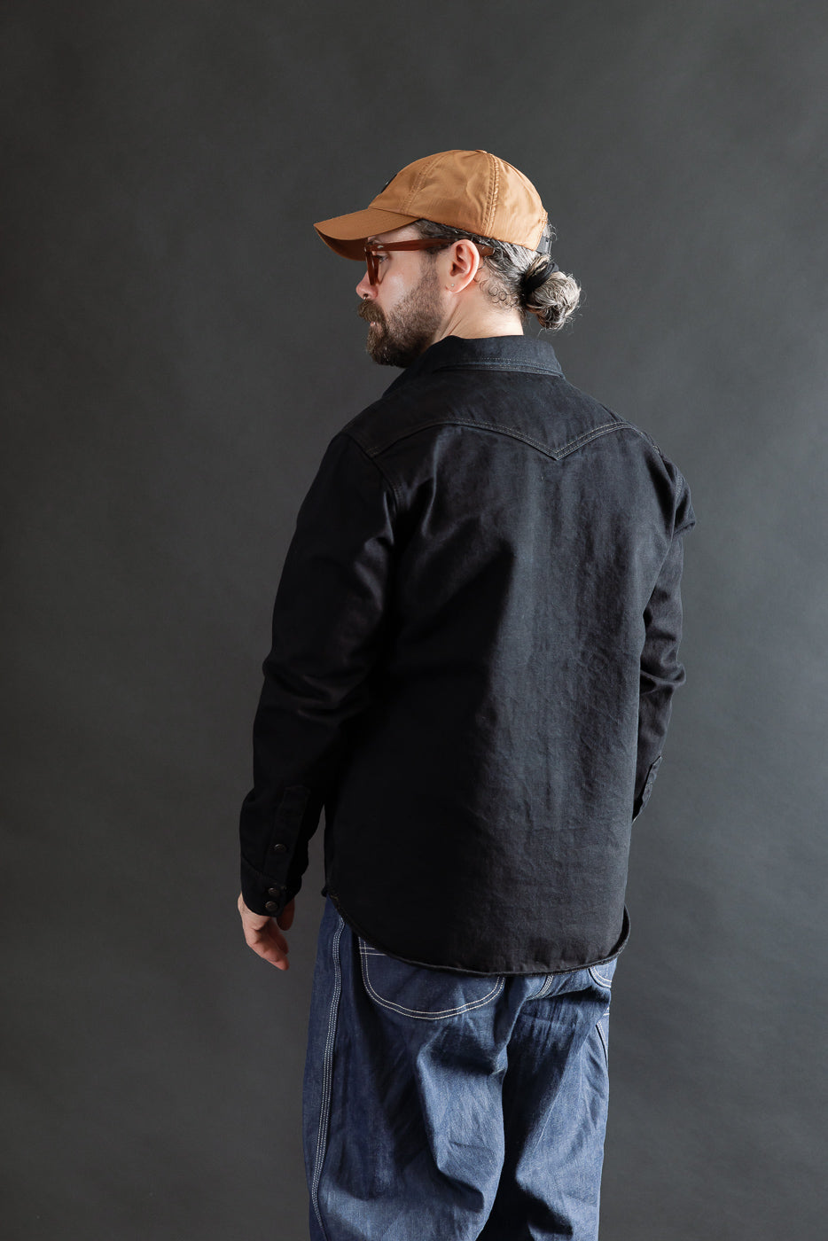 IHSH-293-OD - 18oz Vintage Selvedge Denim CPO Shirt - Indigo Overdyed Black