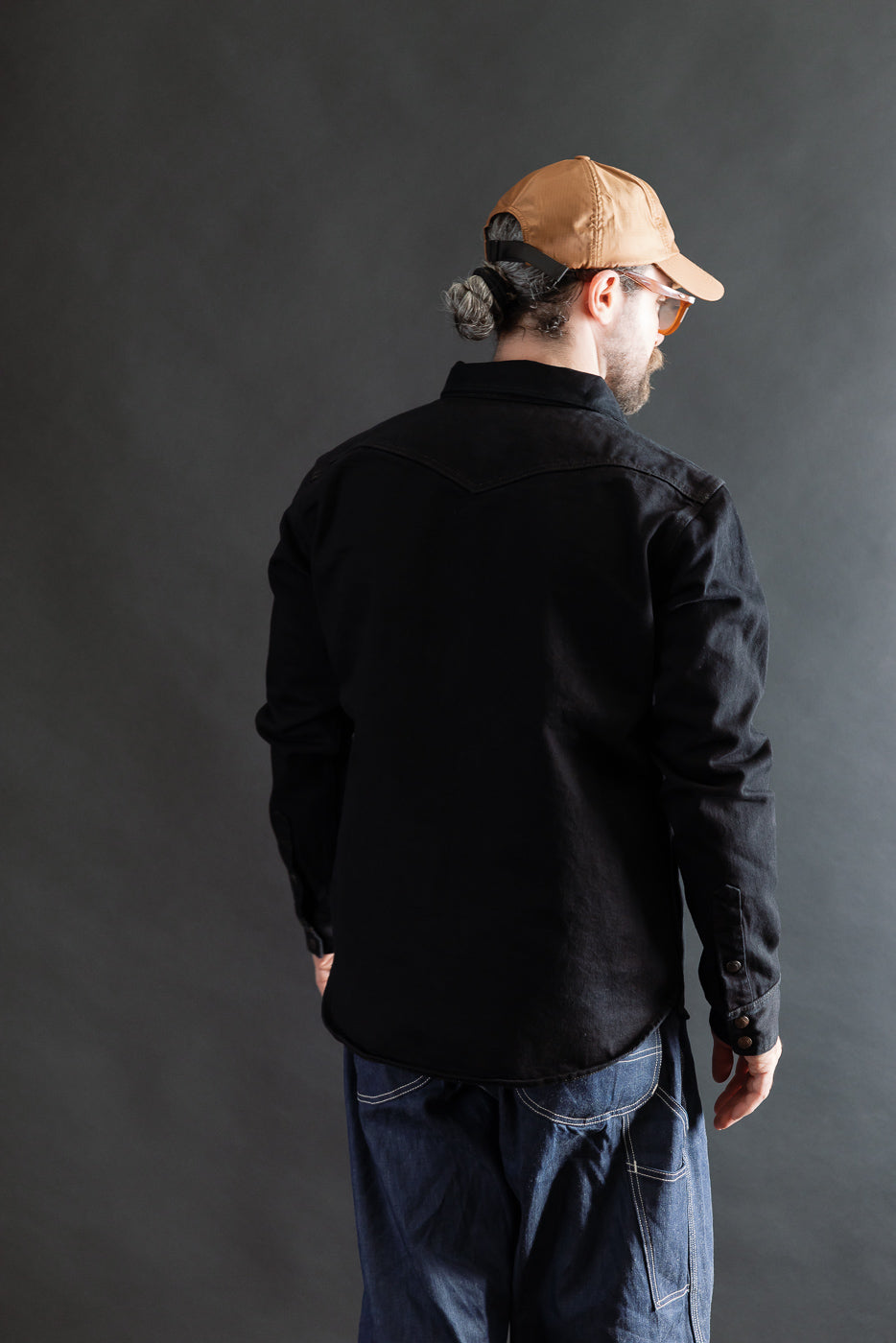 IHSH-293-OD - 18oz Vintage Selvedge Denim CPO Shirt - Indigo Overdyed Black