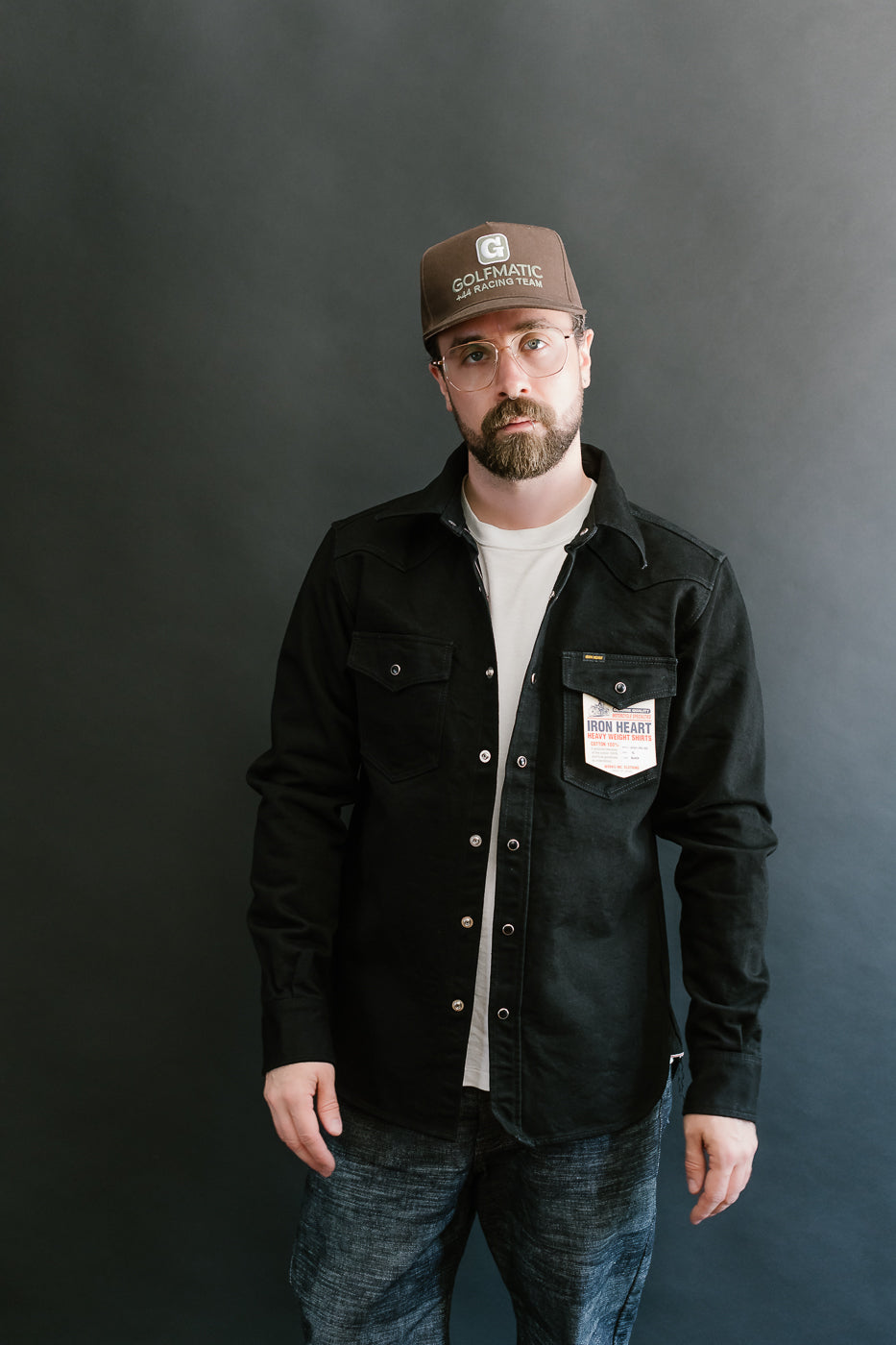 IHSH-295-BB - 14oz Selvedge Denim Western Shirt - Black, Black