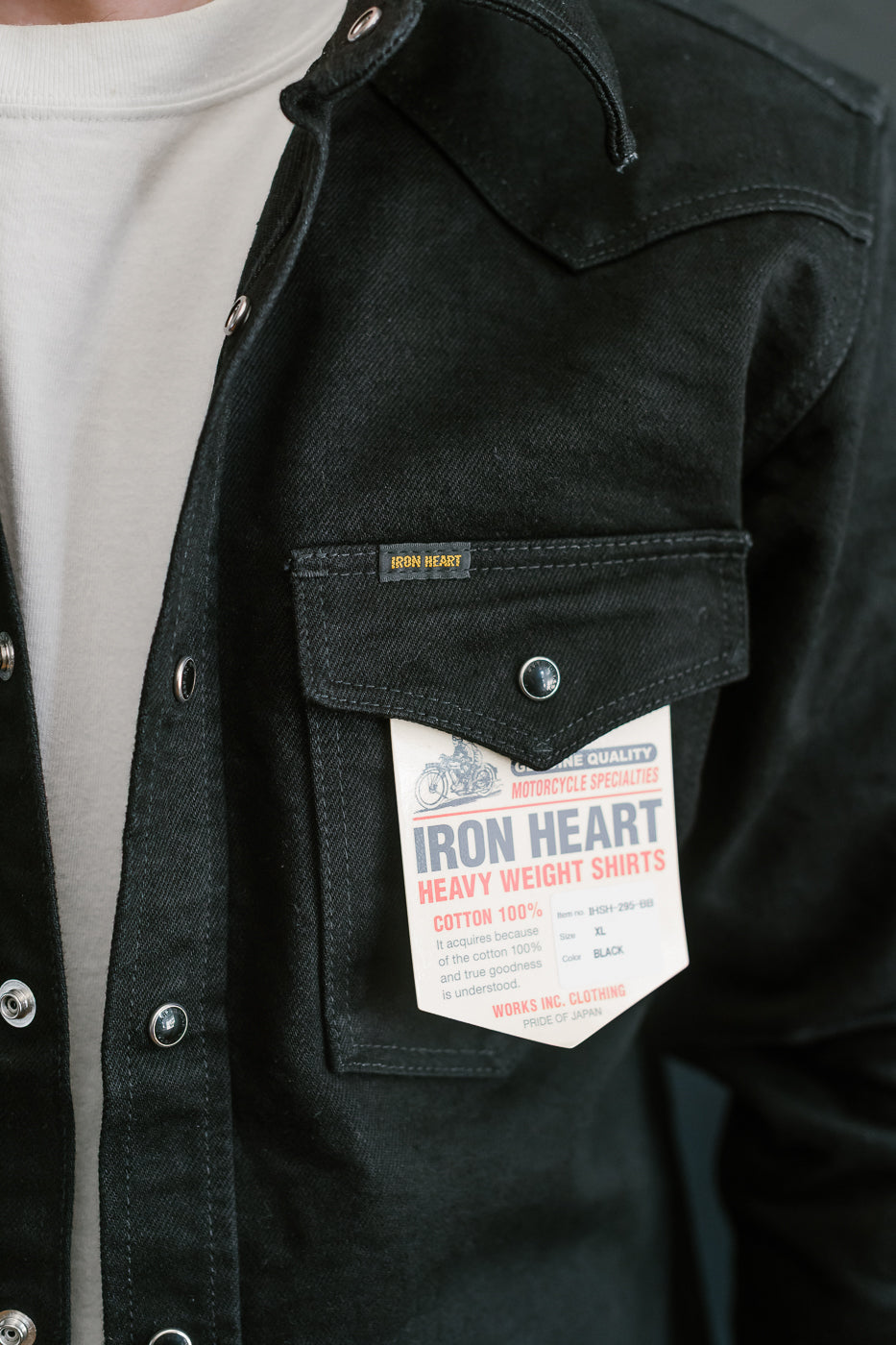 IHSH-295-BB - 14oz Selvedge Denim Western Shirt - Black