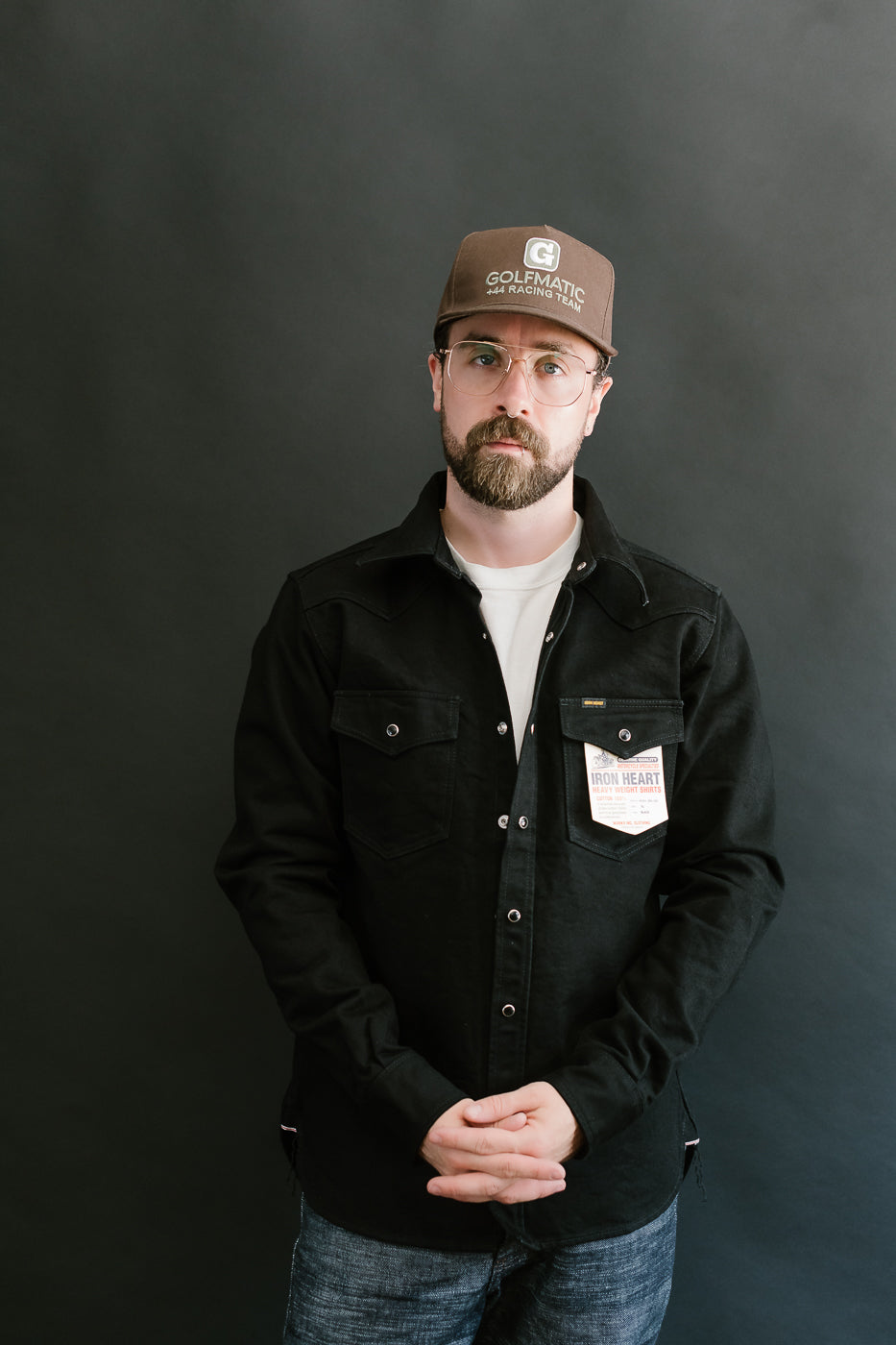 IHSH-295-BB - 14oz Selvedge Denim Western Shirt - Black, Black