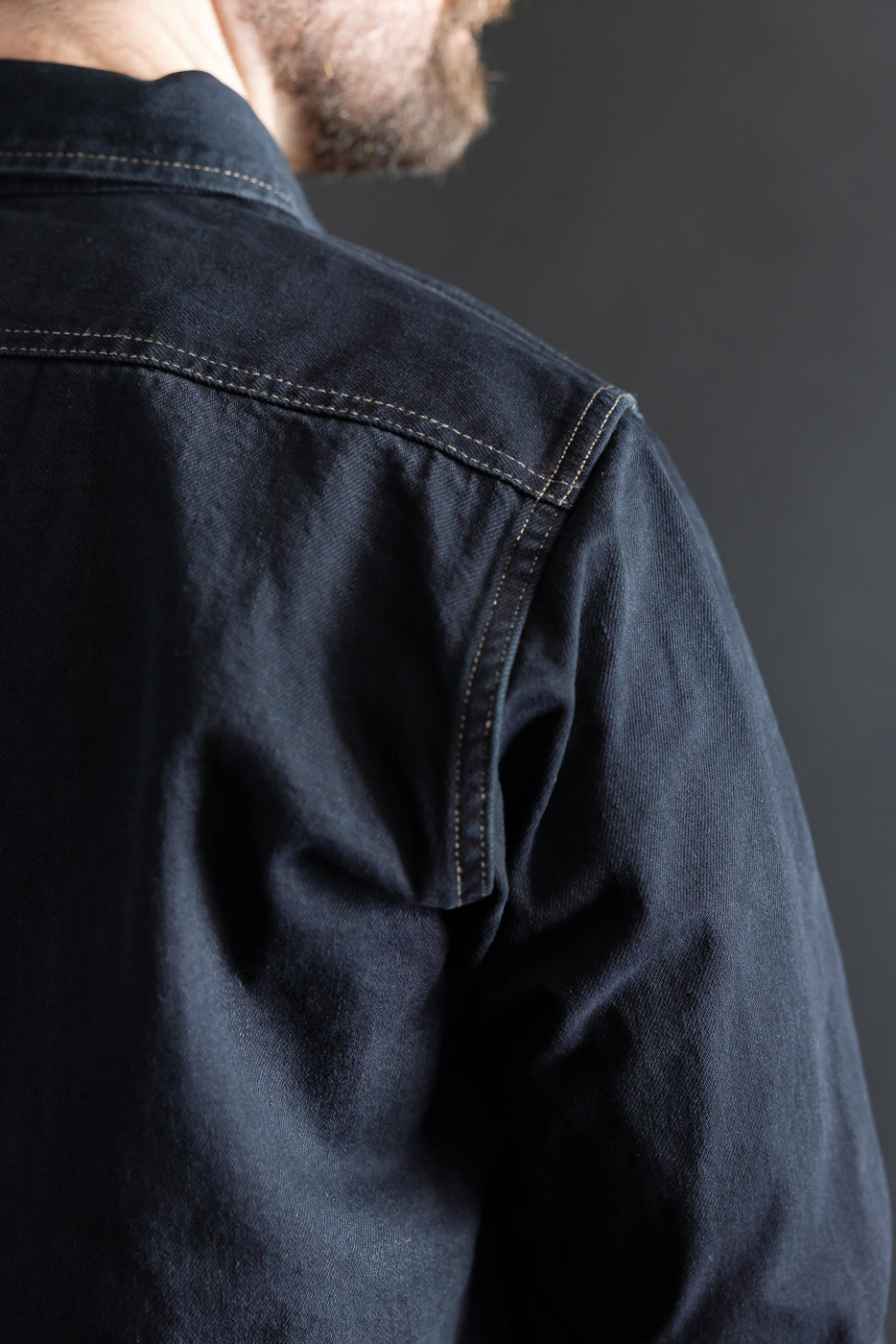 IHSH-326-OD - 12oz Selvedge Denim Work Shirt With Snaps - Indigo Overdyed Black