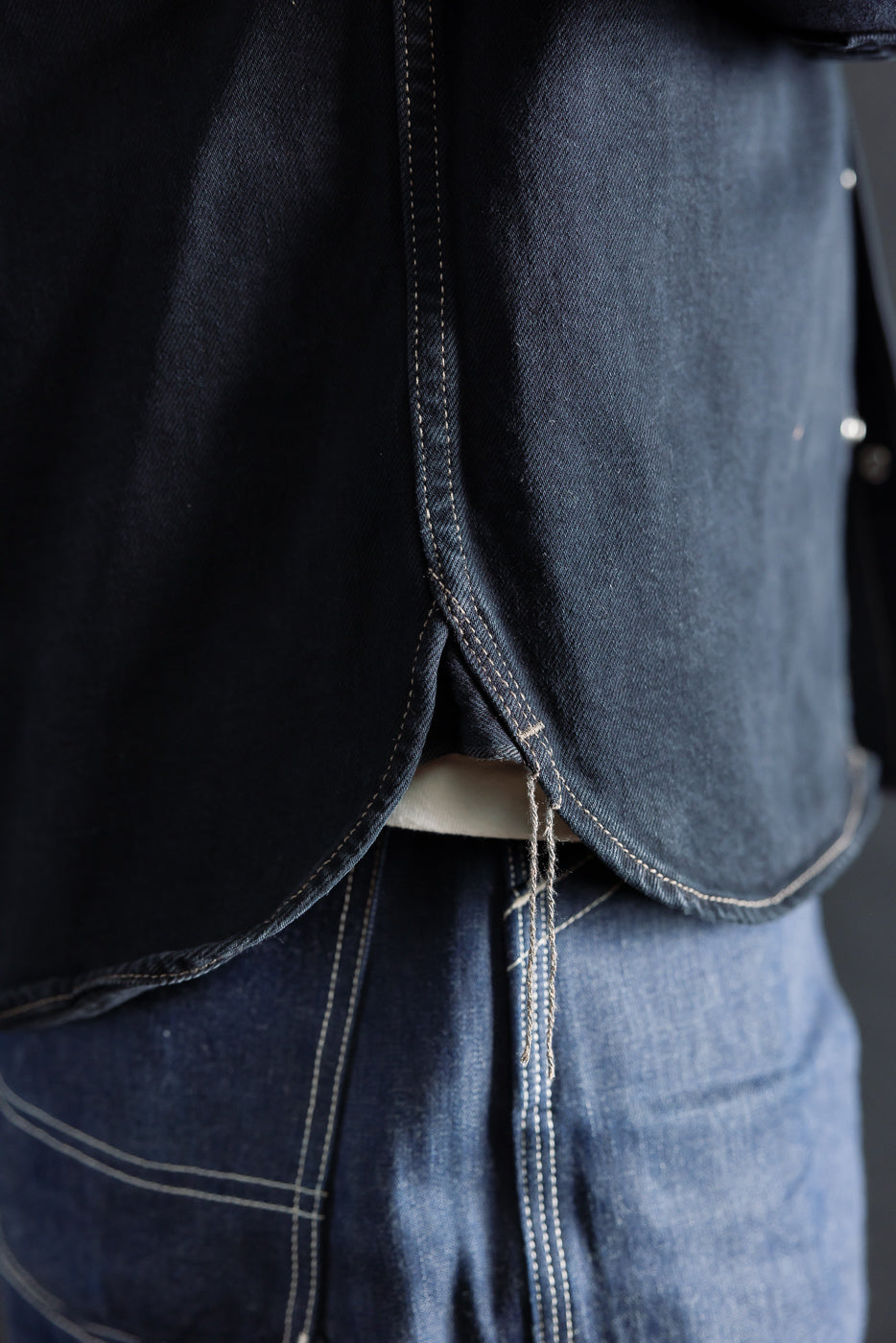 IHSH-326-OD - 12oz Selvedge Denim Work Shirt With Snaps - Indigo Overdyed Black