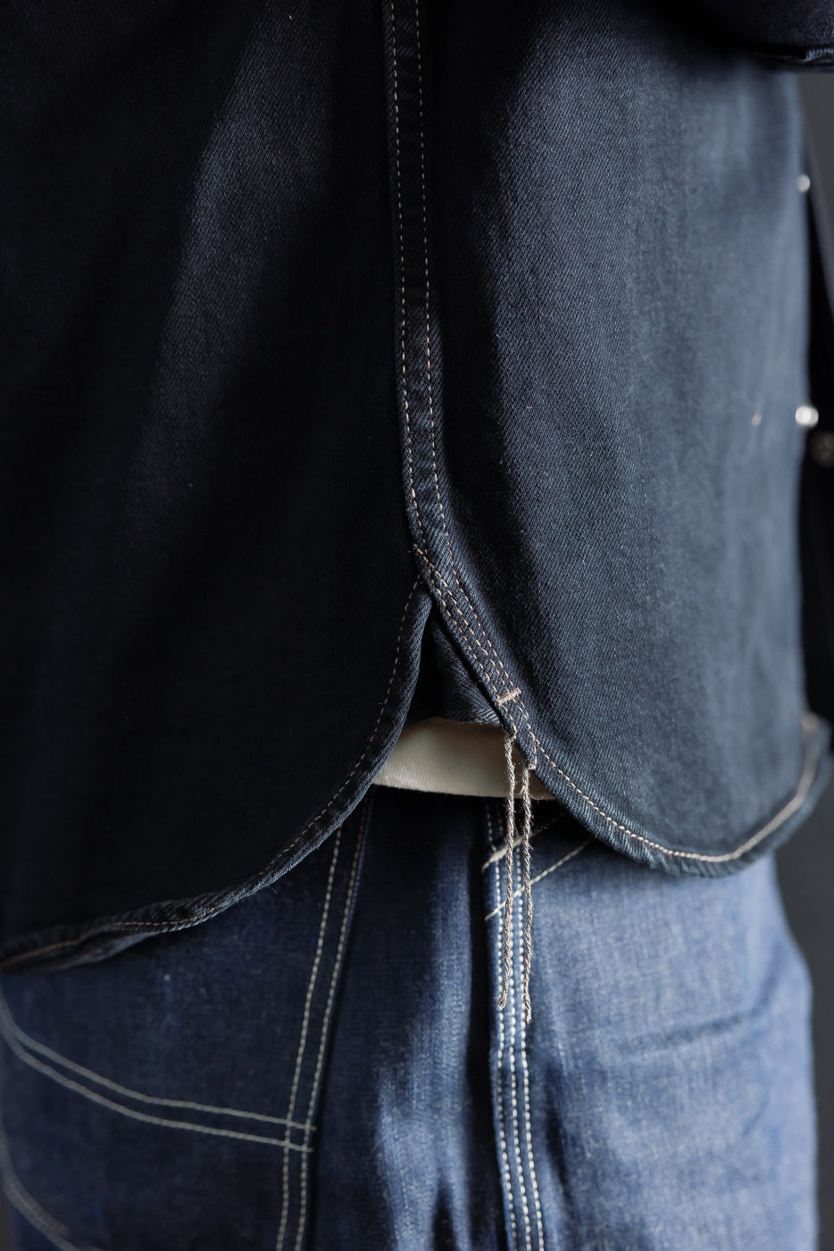 IHSH-326-OD - 12oz Selvedge Denim Work Shirt With Snaps - Indigo Overdyed Black