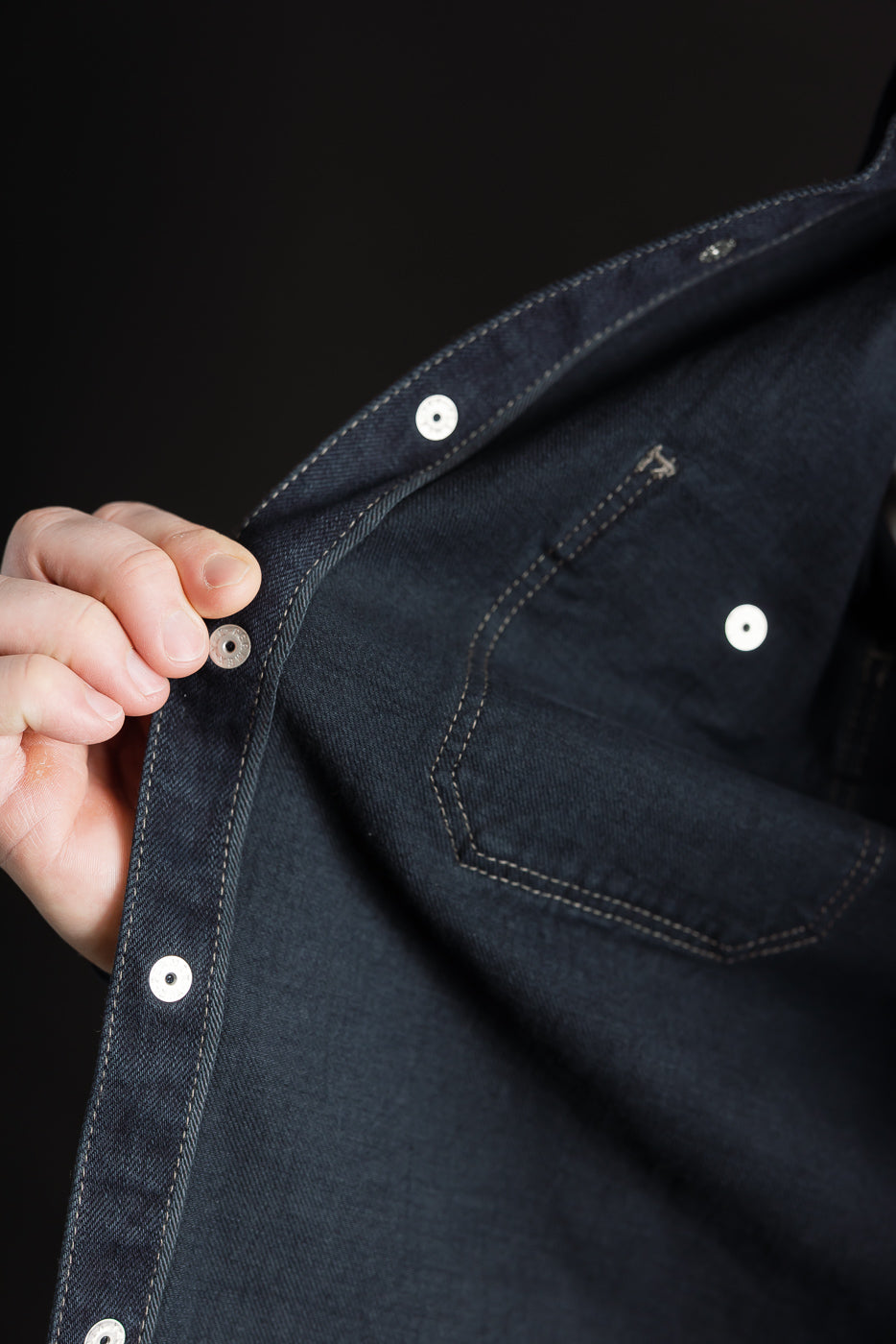 IHSH-326-OD - 12oz Selvedge Denim Work Shirt With Snaps - Indigo Overdyed Black