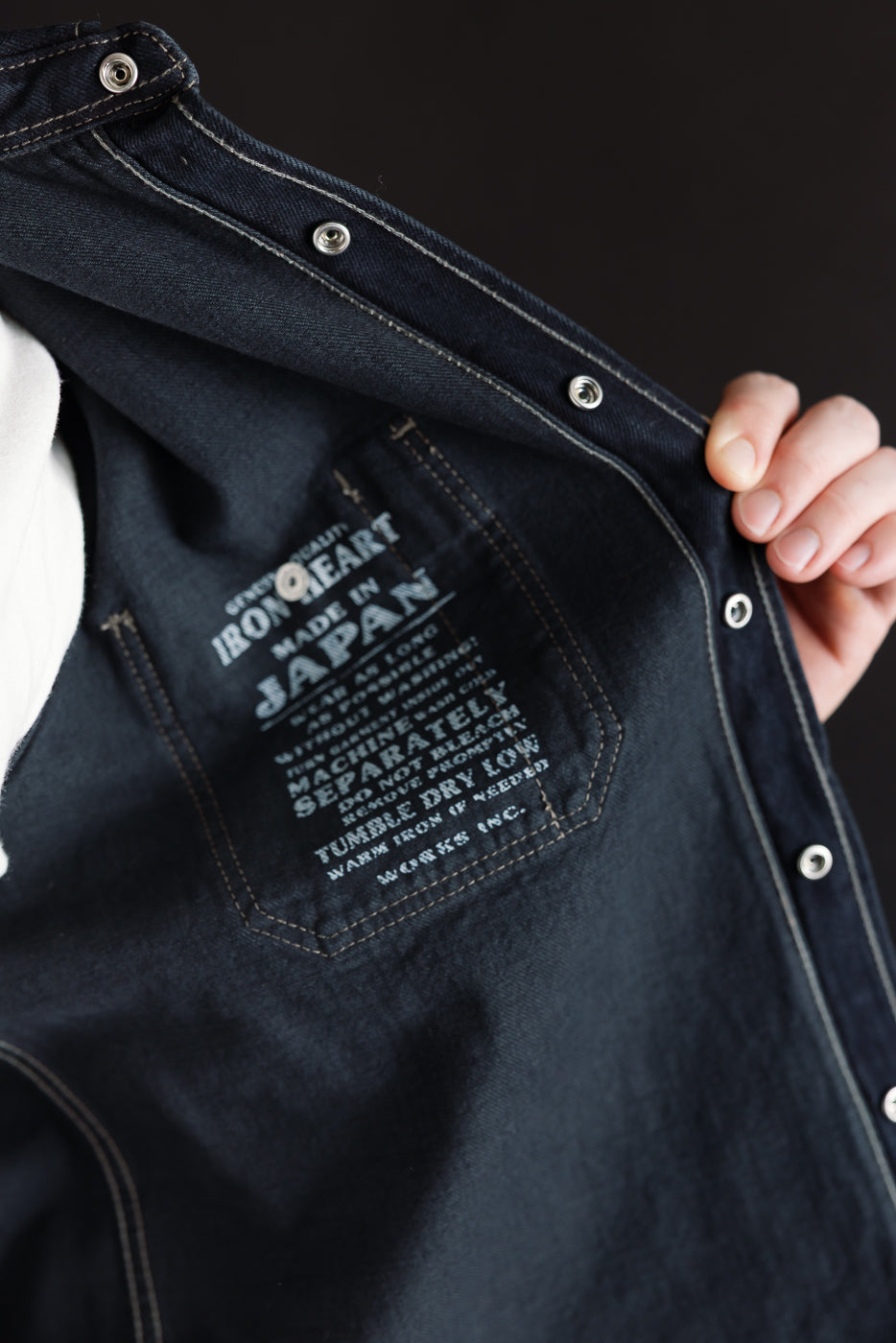 IHSH-326-OD - 12oz Selvedge Denim Work Shirt With Snaps - Indigo Overdyed Black