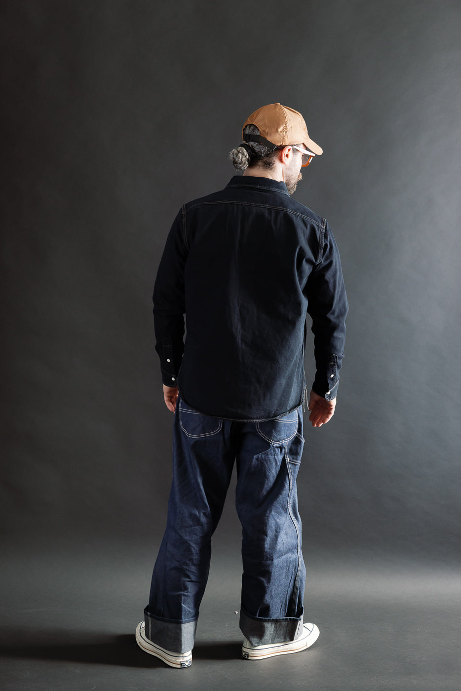 IHSH-326-OD - 12oz Selvedge Denim Work Shirt With Snaps - Indigo Overdyed Black