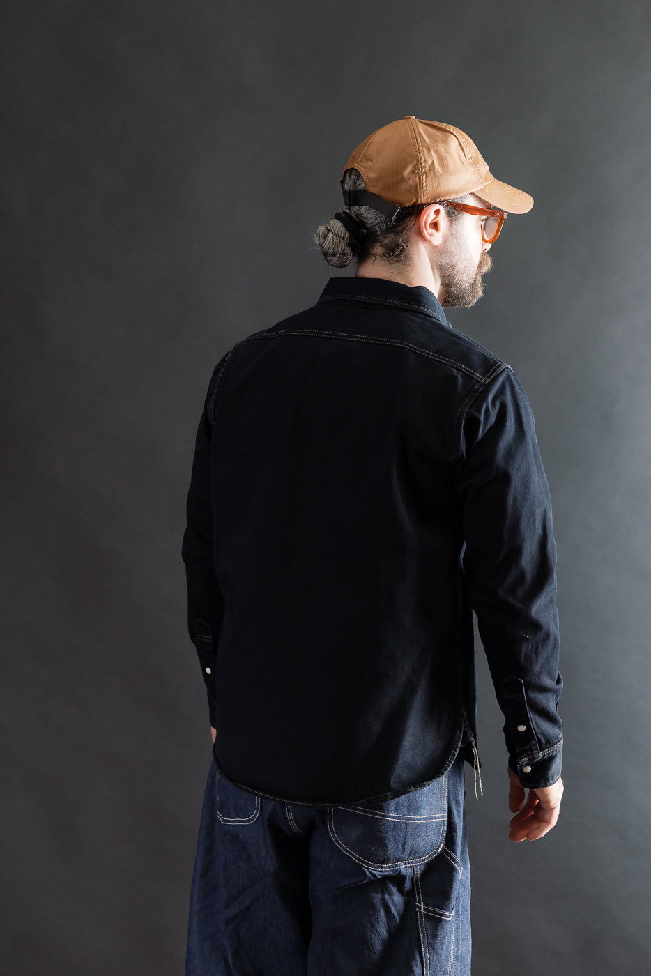 IHSH-326-OD - 12oz Selvedge Denim Work Shirt With Snaps - Indigo Overdyed Black