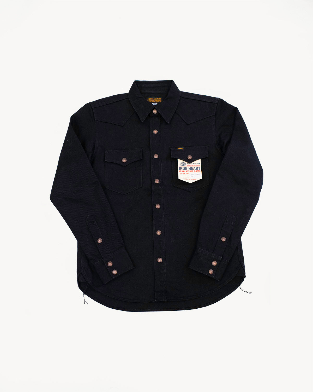 IHSH-362-BLK - 16oz Non-Selvedge Denim CPO Shirt - Superblack (Fades To Grey)
