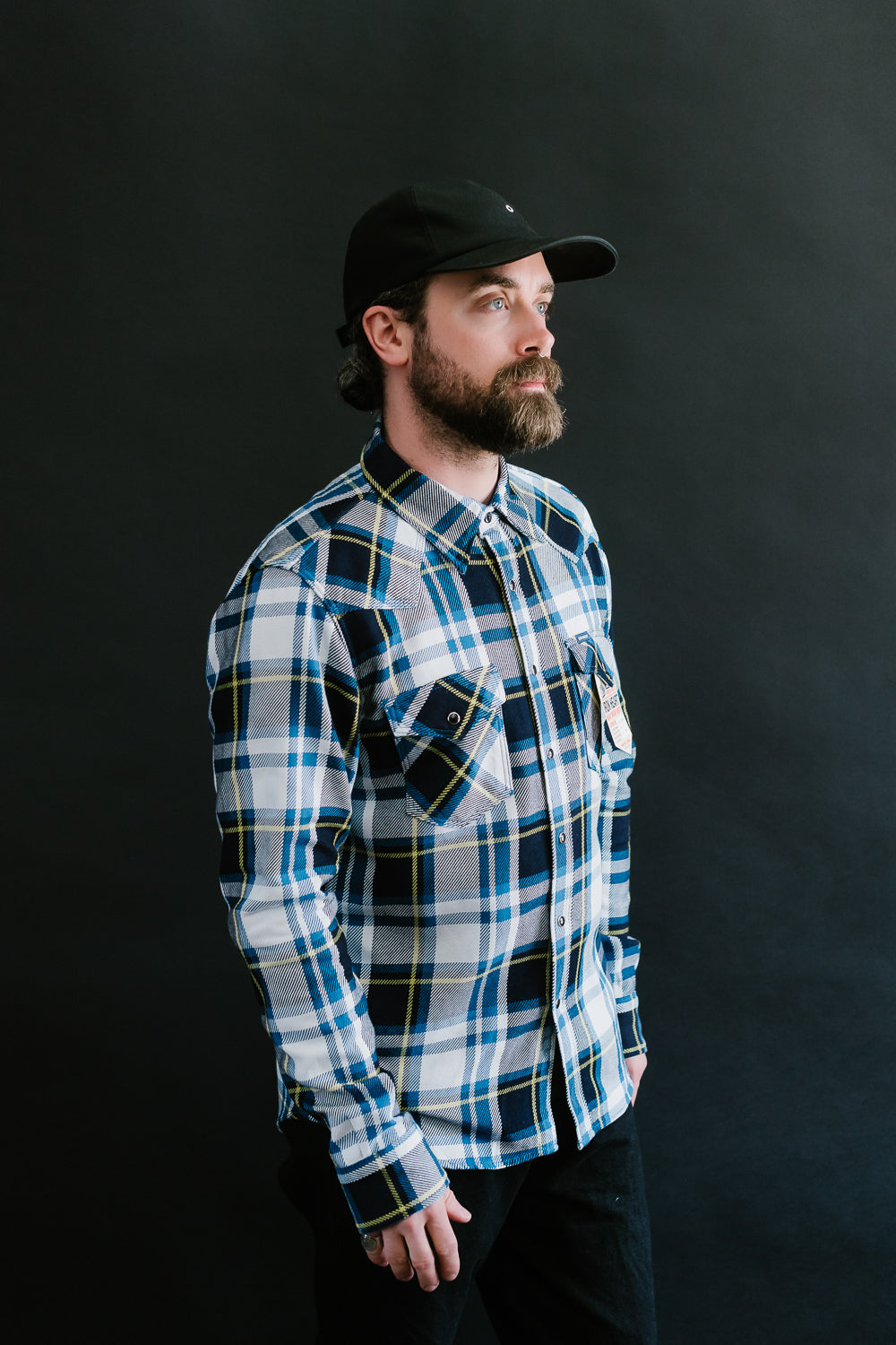 IHSH-390-BLU - 9oz Selvedge American Check Western Shirt - Blue