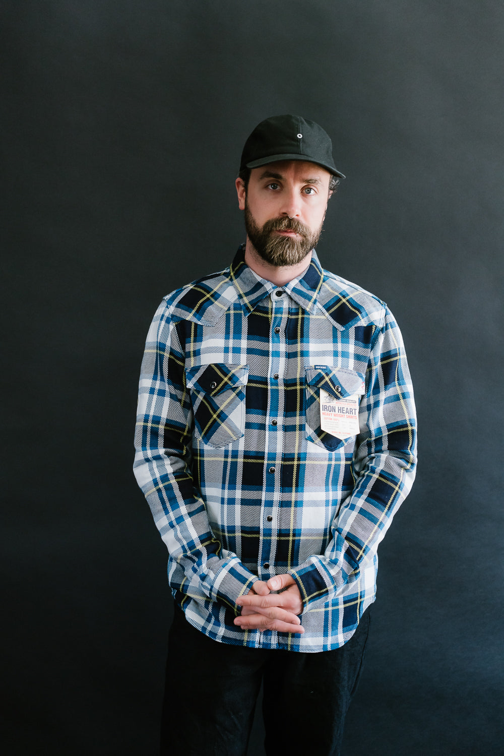 IHSH-390-BLU - 9oz Selvedge American Check Western Shirt - Blue