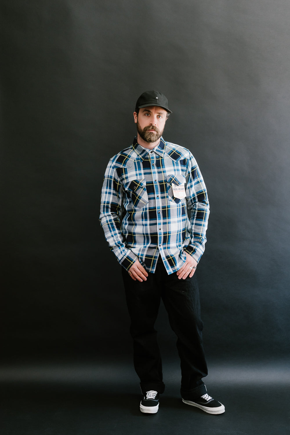 IHSH-390-BLU - 9oz Selvedge American Check Western Shirt - Blue