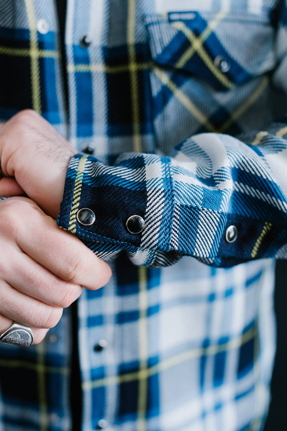 IHSH-390-BLU - 9oz Selvedge American Check Western Shirt - Blue