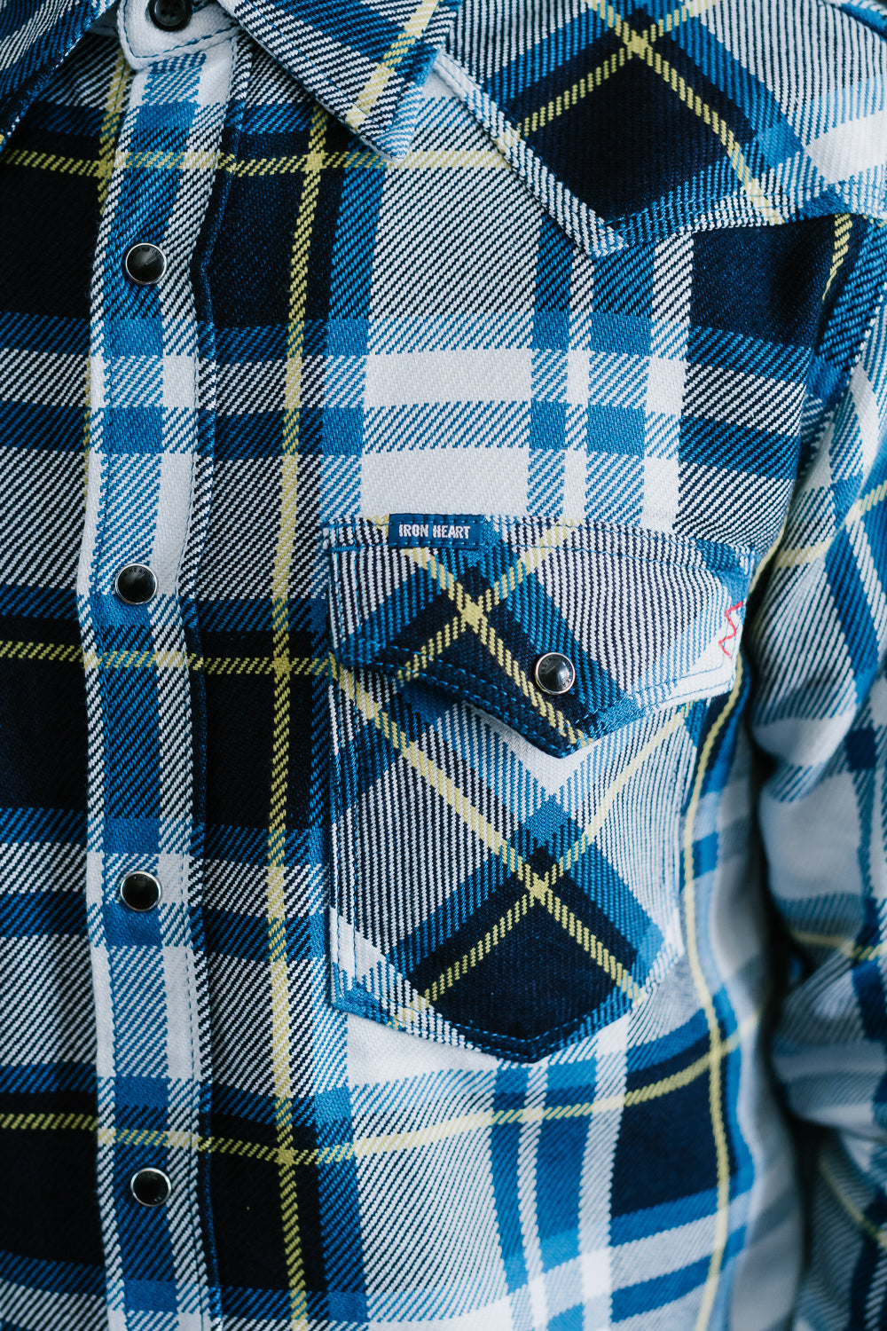 IHSH-390-BLU - 9oz Selvedge American Check Western Shirt - Blue