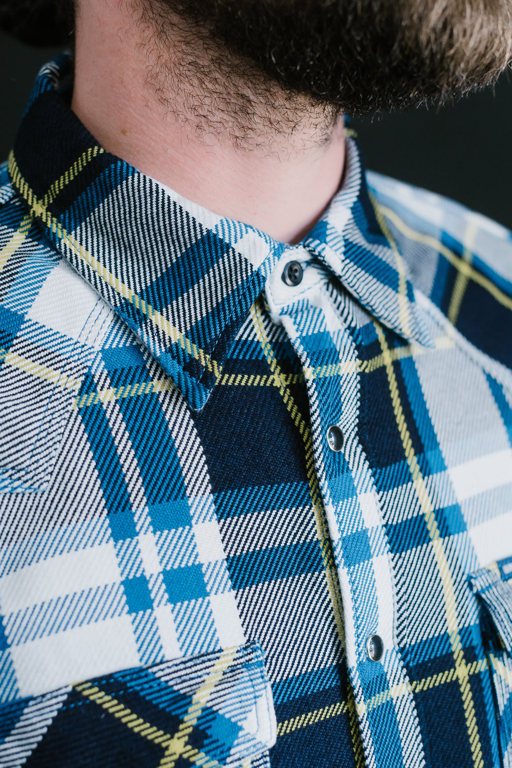 IHSH-390-BLU - 9oz Selvedge American Check Western Shirt - Blue