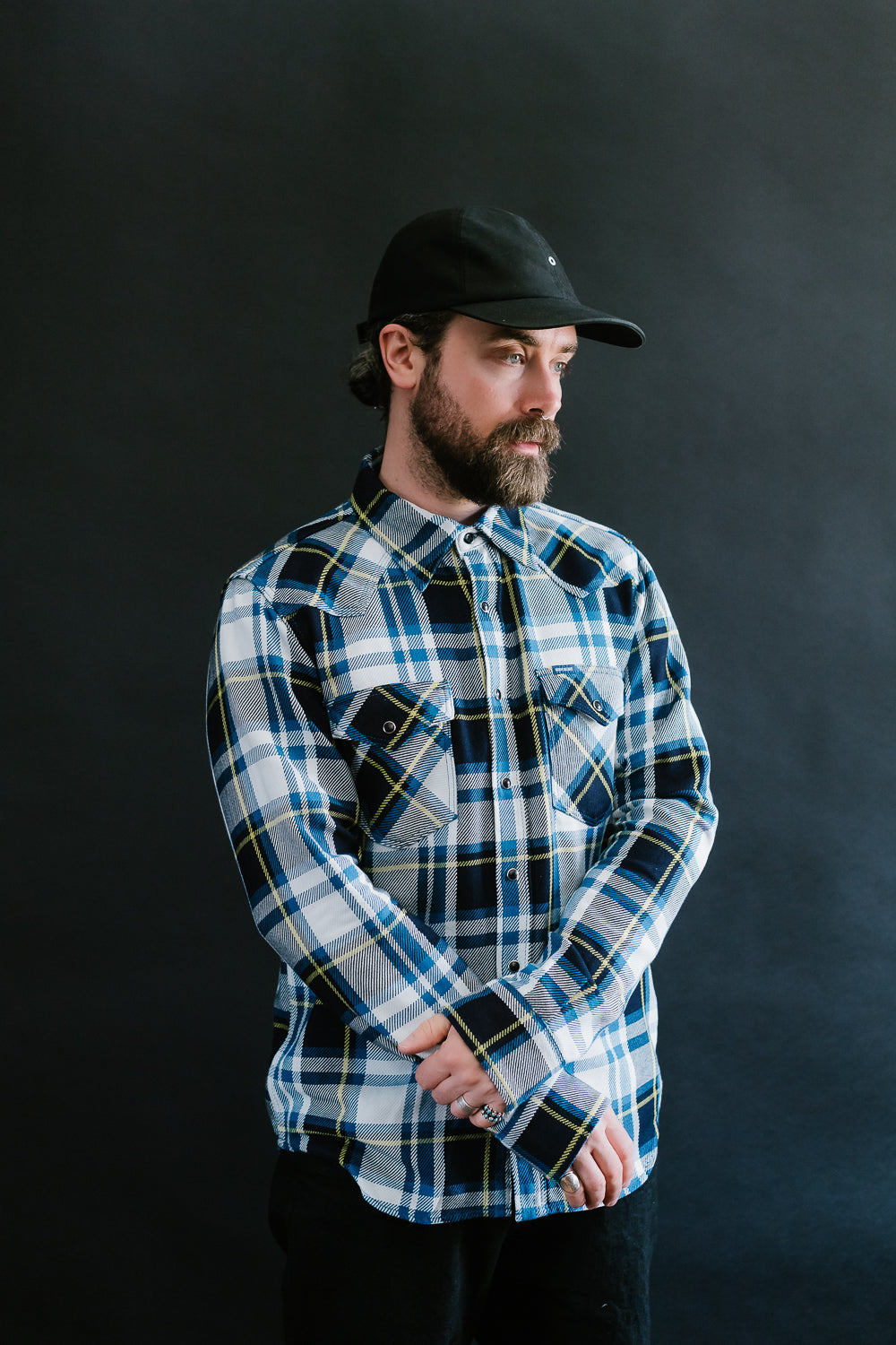 IHSH-390-BLU - 9oz Selvedge American Check Western Shirt - Blue