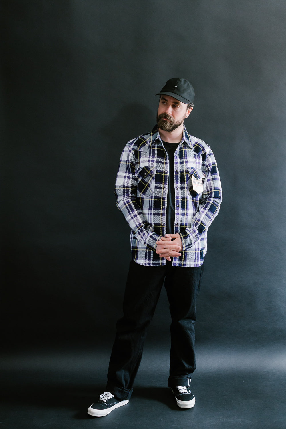 IHSH-390-PUR - 9oz Selvedge American Check Western Shirt - Purple