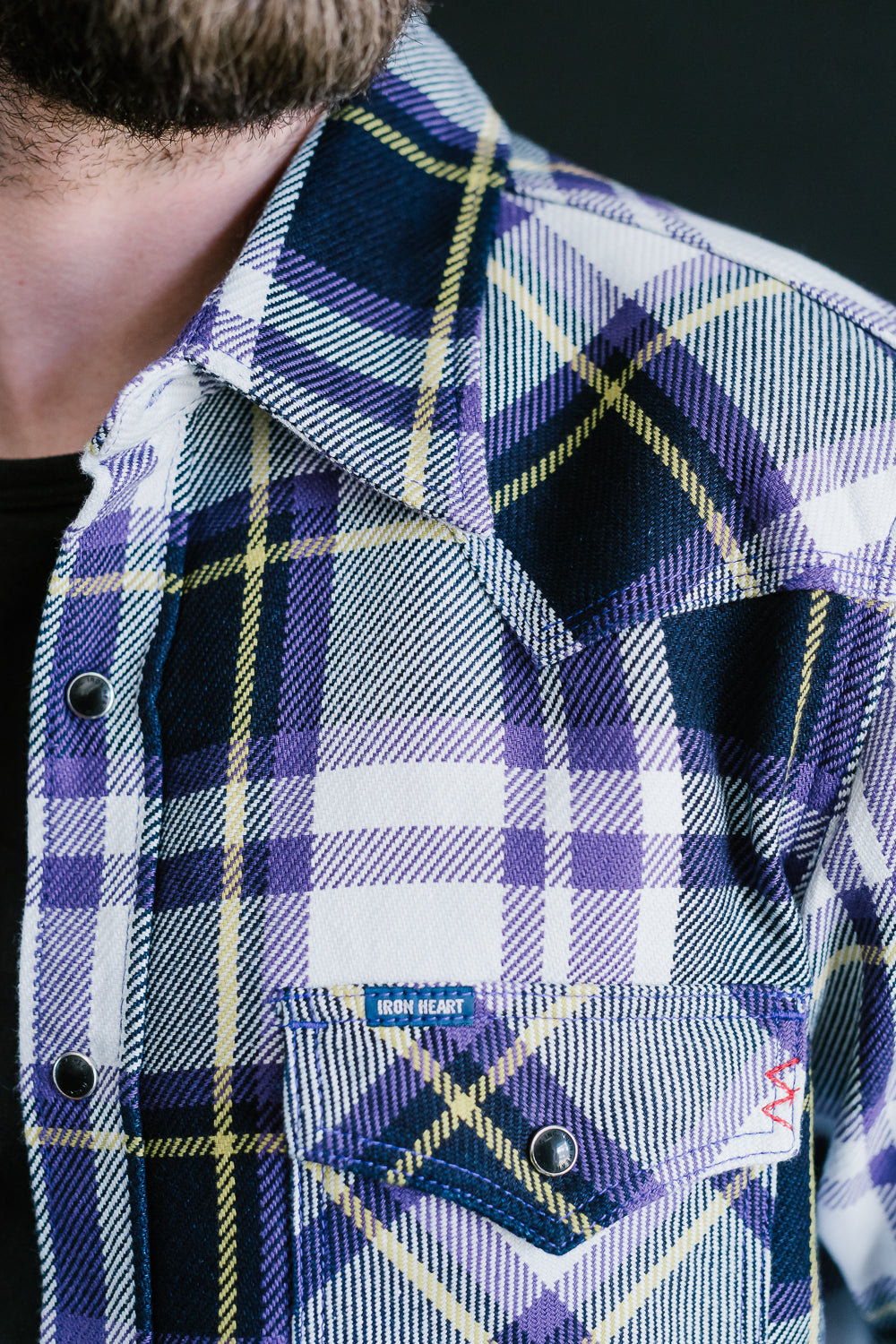 IHSH-390-PUR - 9oz Selvedge American Check Western Shirt - Purple