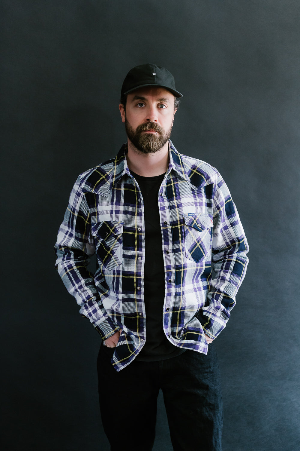 IHSH-390-PUR - 9oz Selvedge American Check Western Shirt - Purple