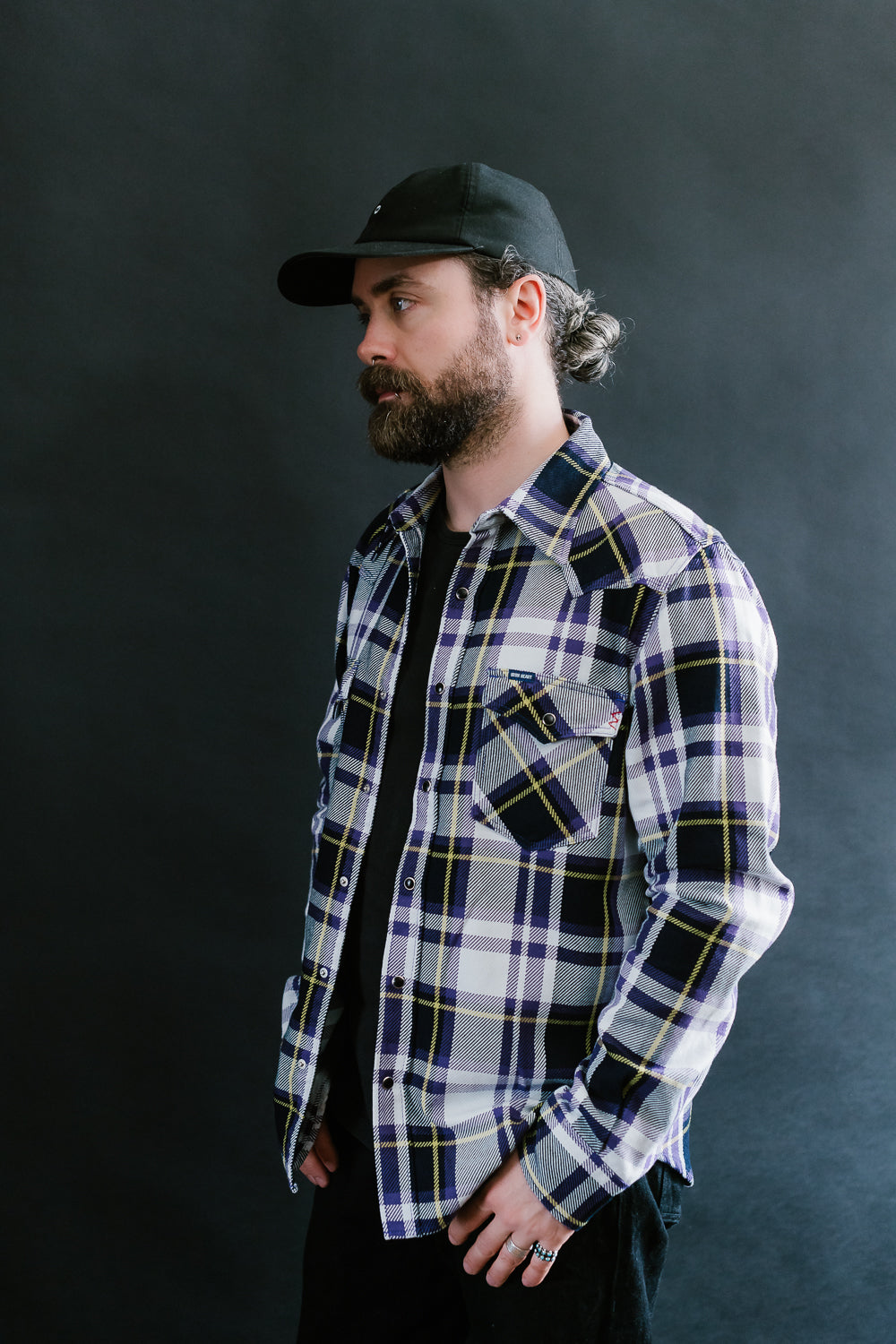 IHSH-390-PUR - 9oz Selvedge American Check Western Shirt - Purple