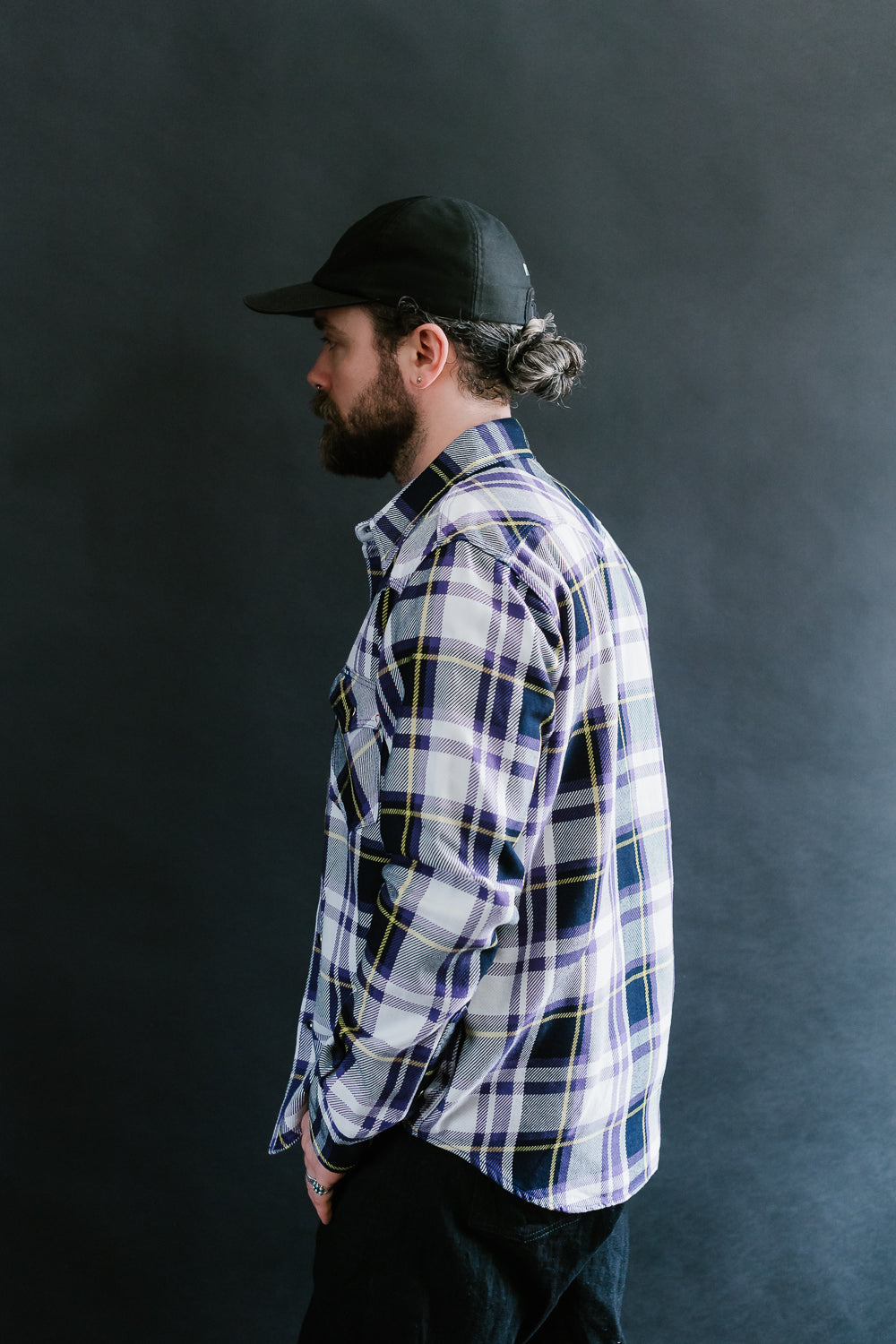 IHSH-390-PUR - 9oz Selvedge American Check Western Shirt - Purple