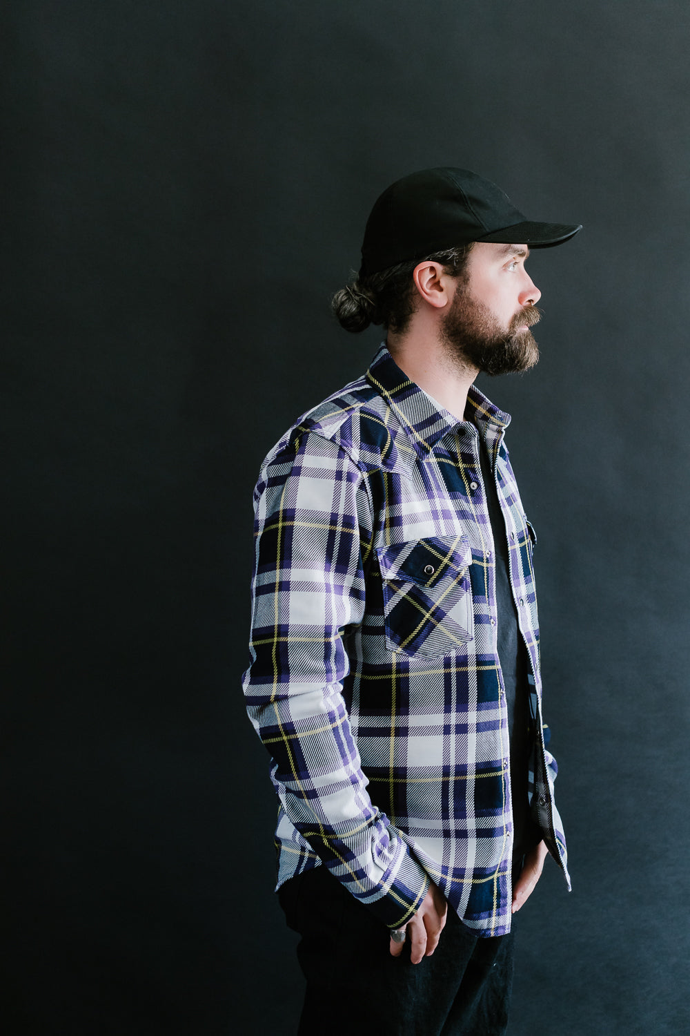 IHSH-390-PUR - 9oz Selvedge American Check Western Shirt - Purple