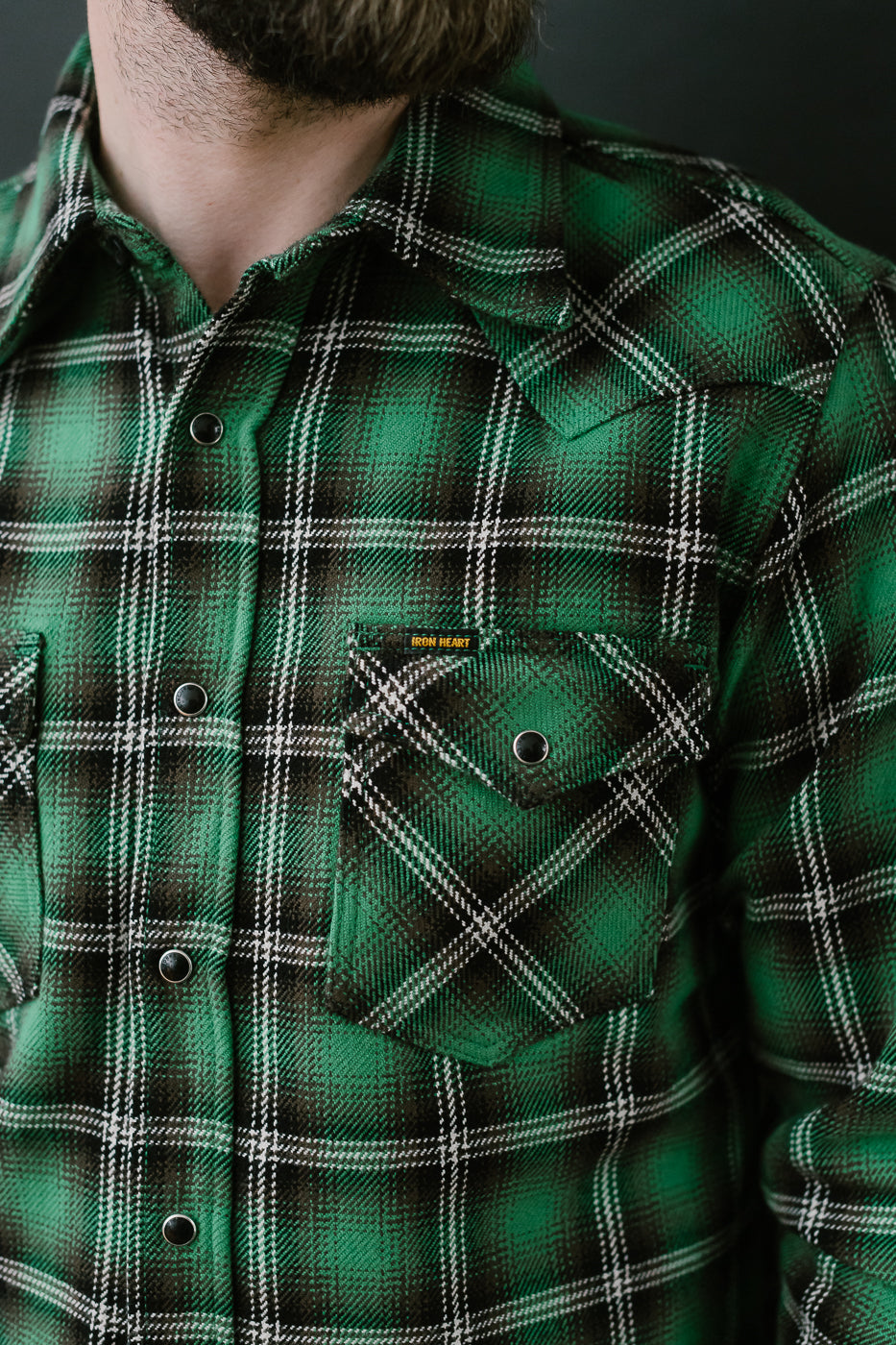 IHSH-405-GRN - 12oz Ultra Heavy Flannel Check Western Shirt